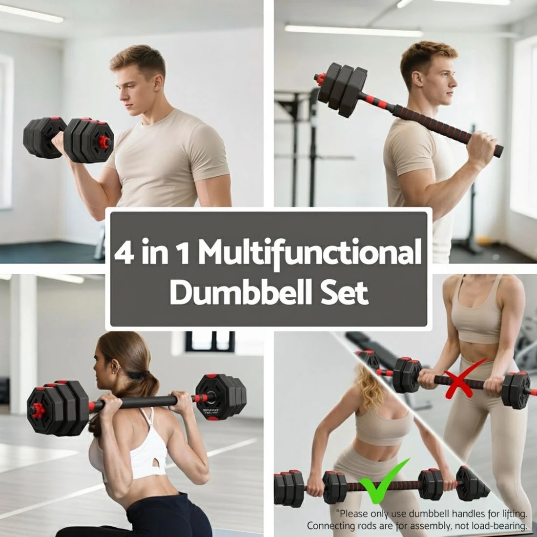 4 Everfit 20kg Adjustable Dumbbell Barbell Set Weight Plates Home Workout - Multi, 4 of 6