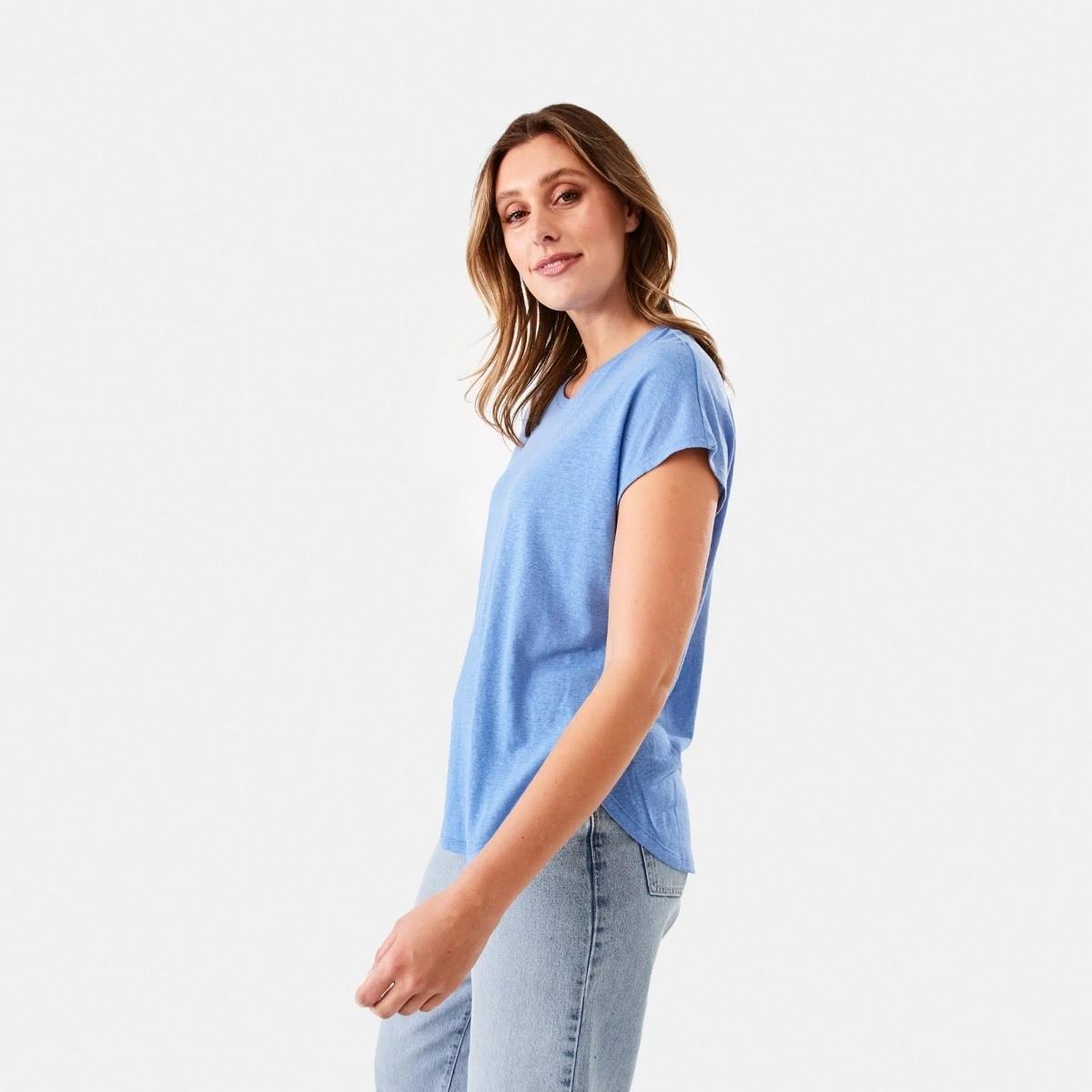2 Linen Blend Extended Sleeve Tee Blu Marine, 2 of 6