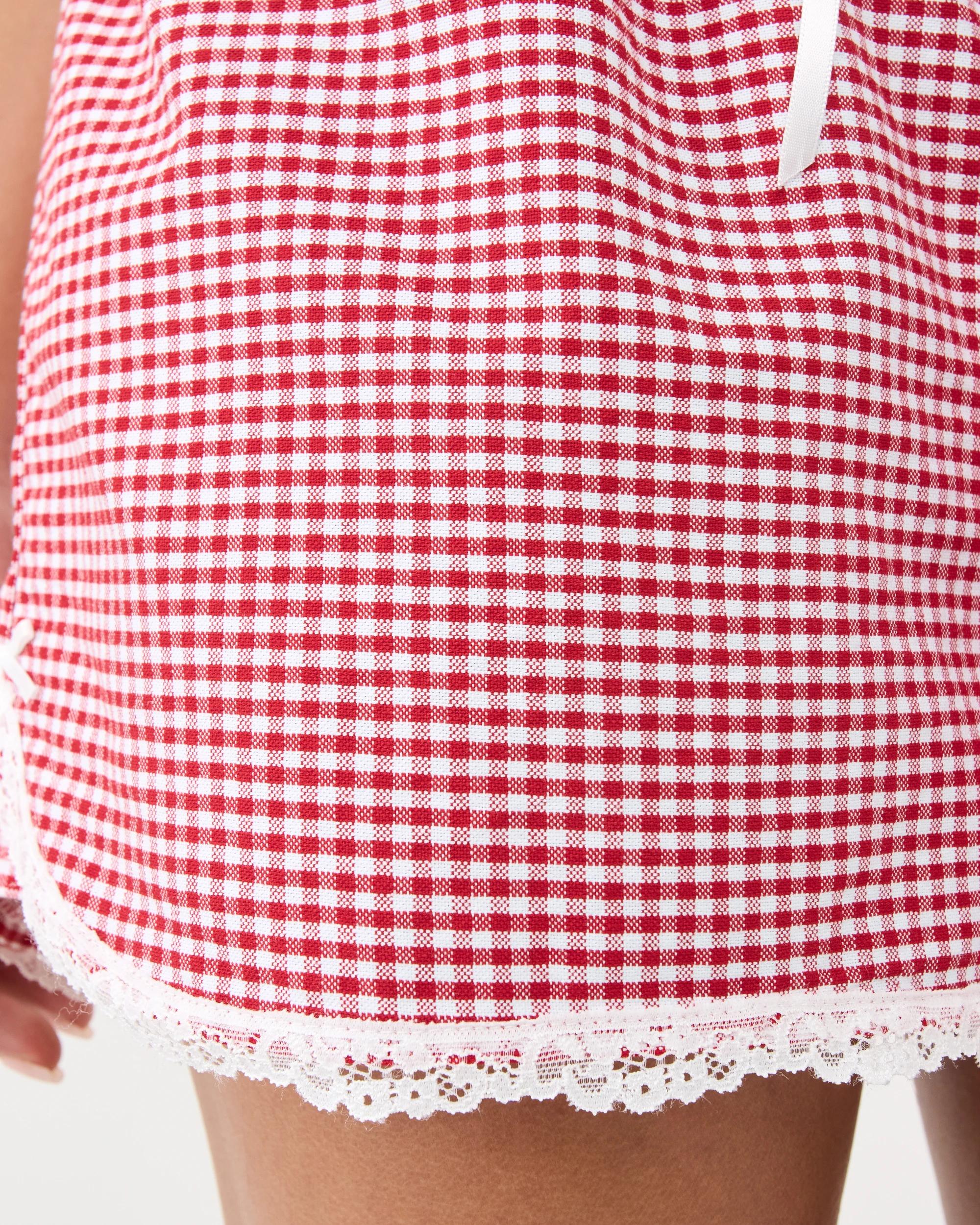 7 Cotton Yarn Dyed Lace Trim Woven Shorts Red Ging, 7 of 8