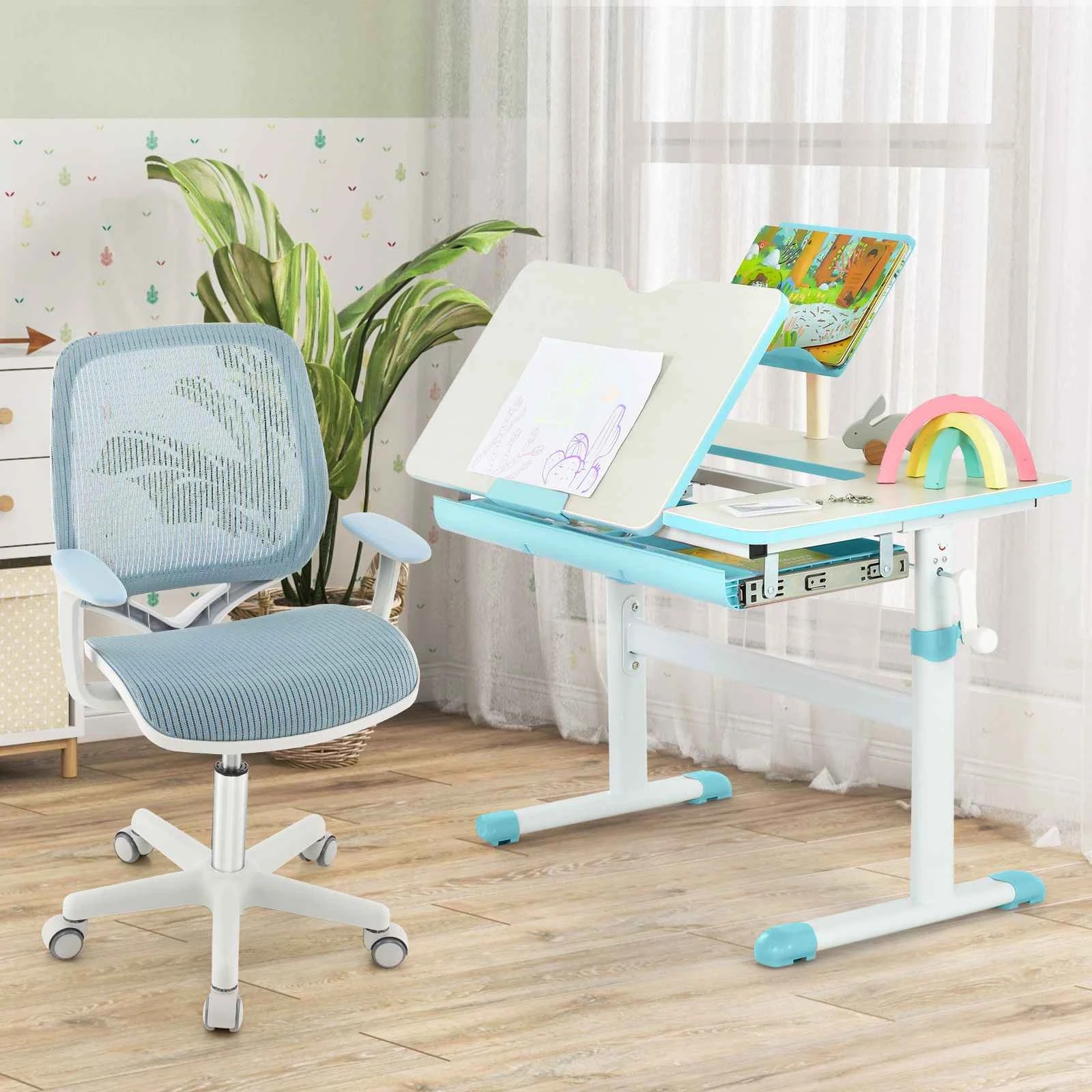 3 Costway Desk Chair Swivel Mesh Computer Chair Study Chair w/Adjustable Height - Blue, 3 of 3