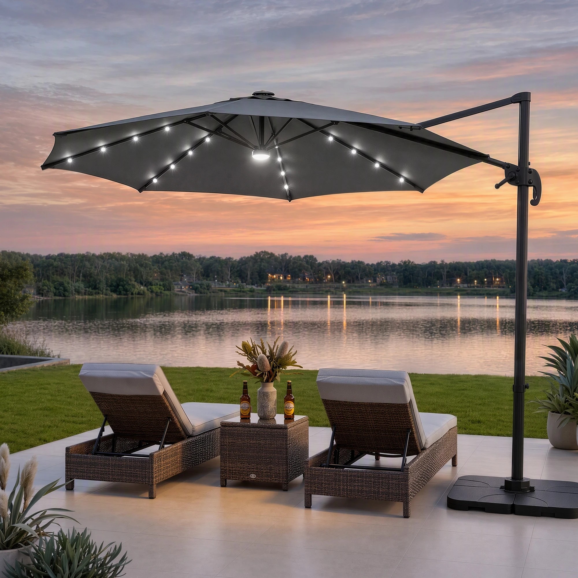 10 Instahut Outdoor Umbrella 3m Solar LED Offset Cantilever Patio Parasol - Charcoal, 10 of 10
