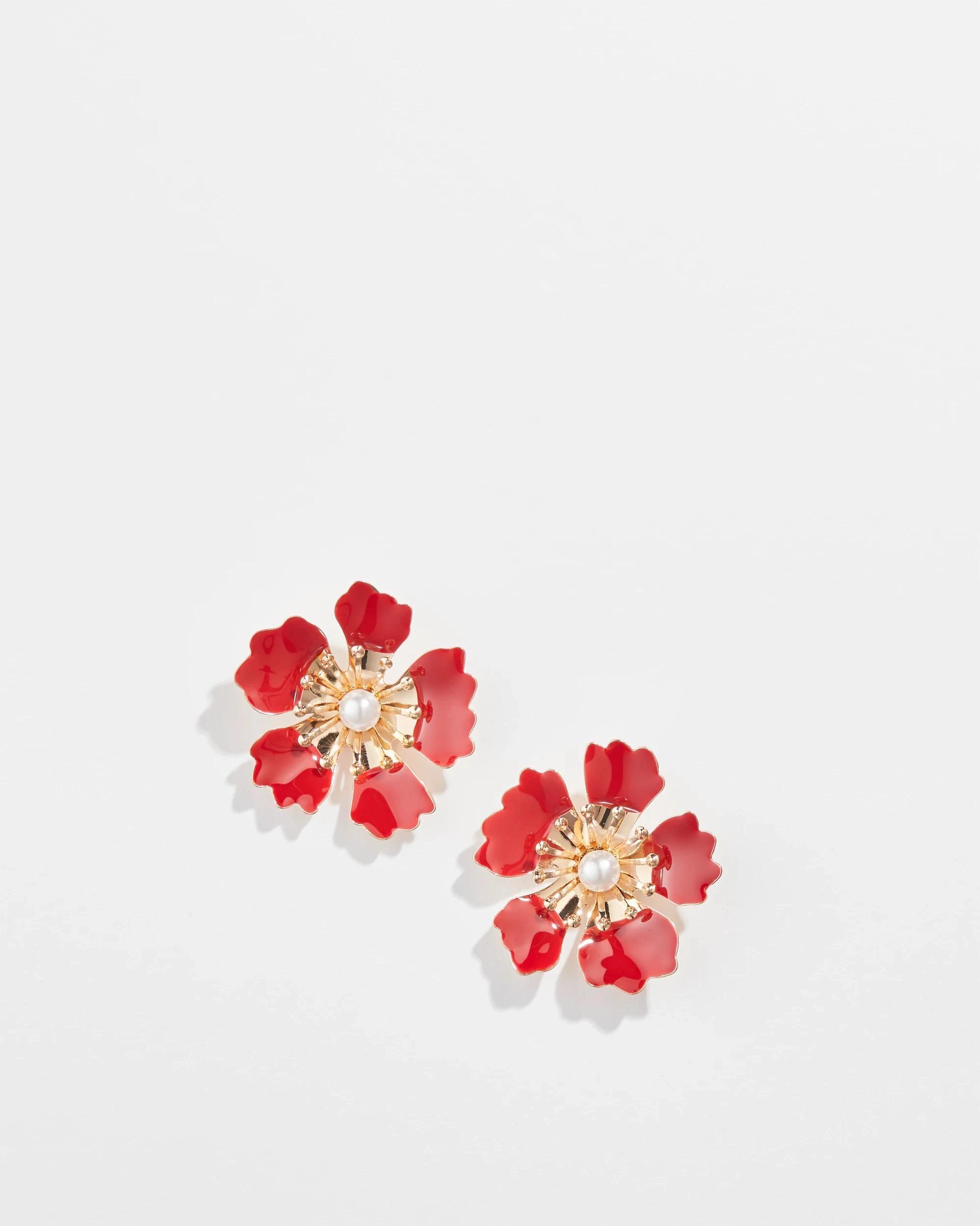 1 Target Enamel Pearl Flower Stud Earrings RED, 1 of 2