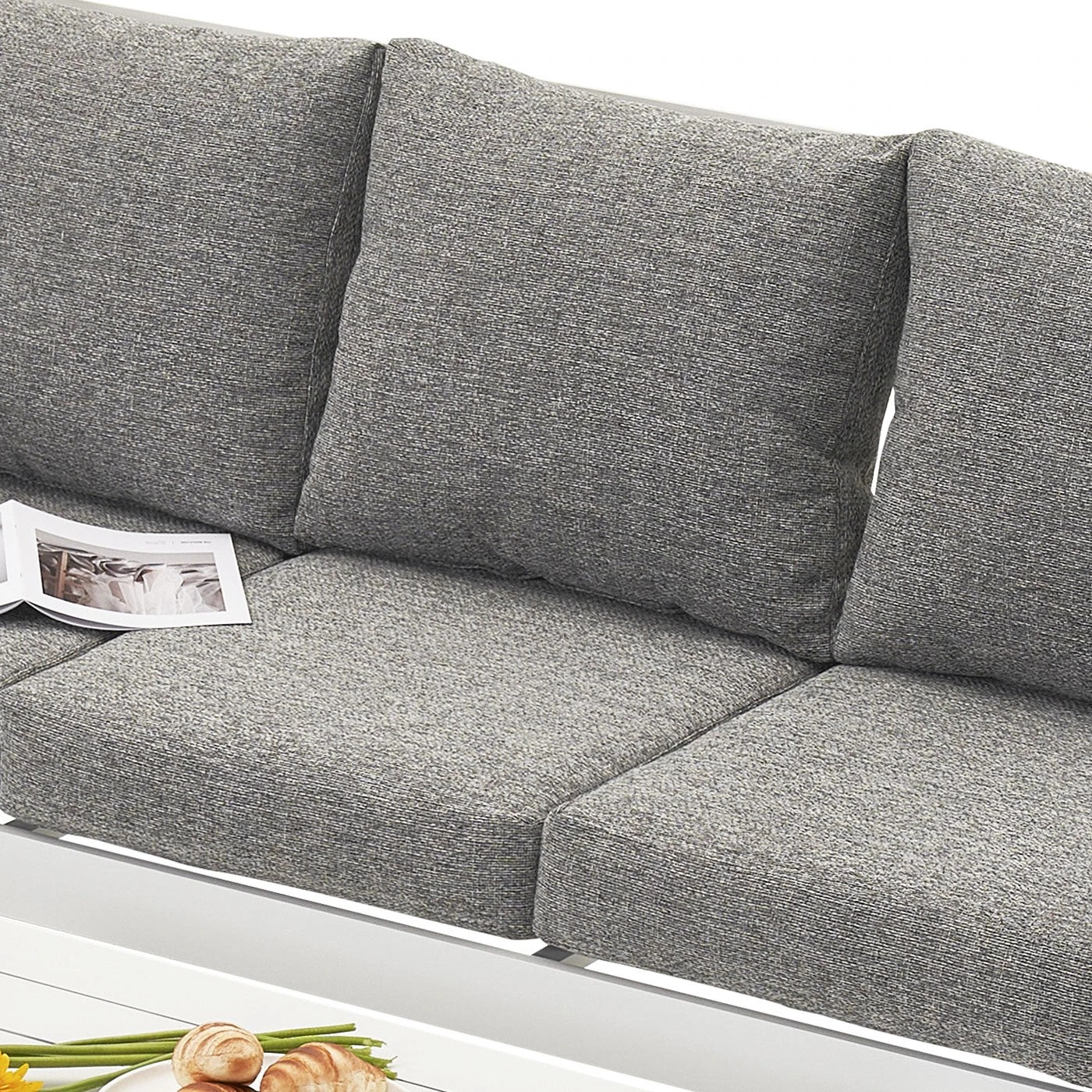 8 Moda Living Manly 3 Seater White Aluminium Outdoor Sofa Lounge - Textured Grey Cushions - White, 8 of 10