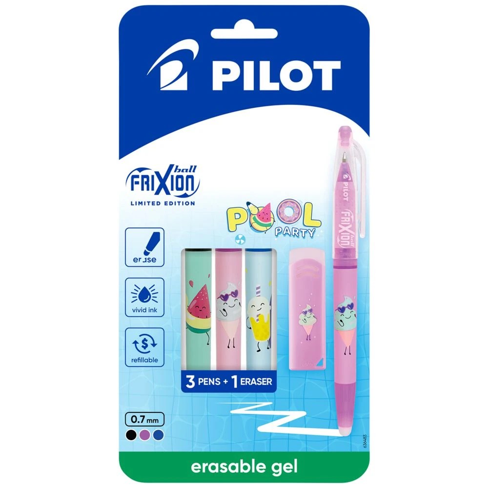 1 PILOT FriXionBall PoolParty Erasable Gel Pen 0.7mm Asst 3Pk, 1 of 9