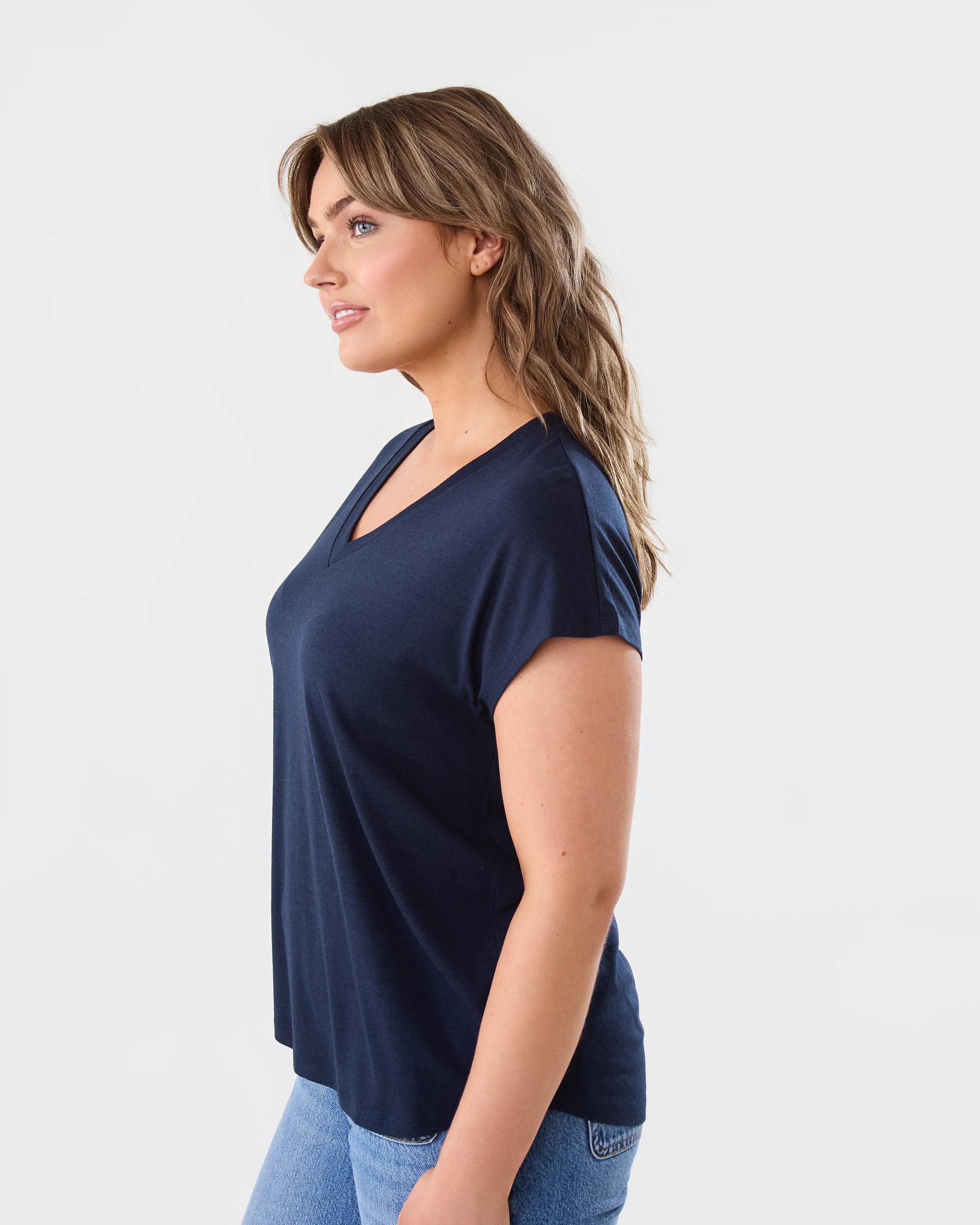 2 Short Extended Sleeve V-Neck T-shirt Blu Pcoat, 2 of 6