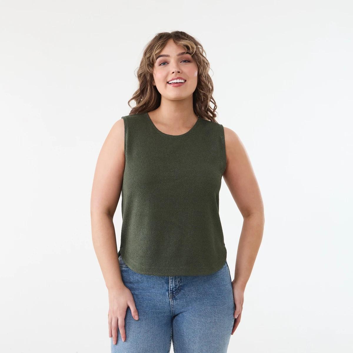 1 Sleeveless Textured Curved Hem Tank DARK CARGO, 1 of 5