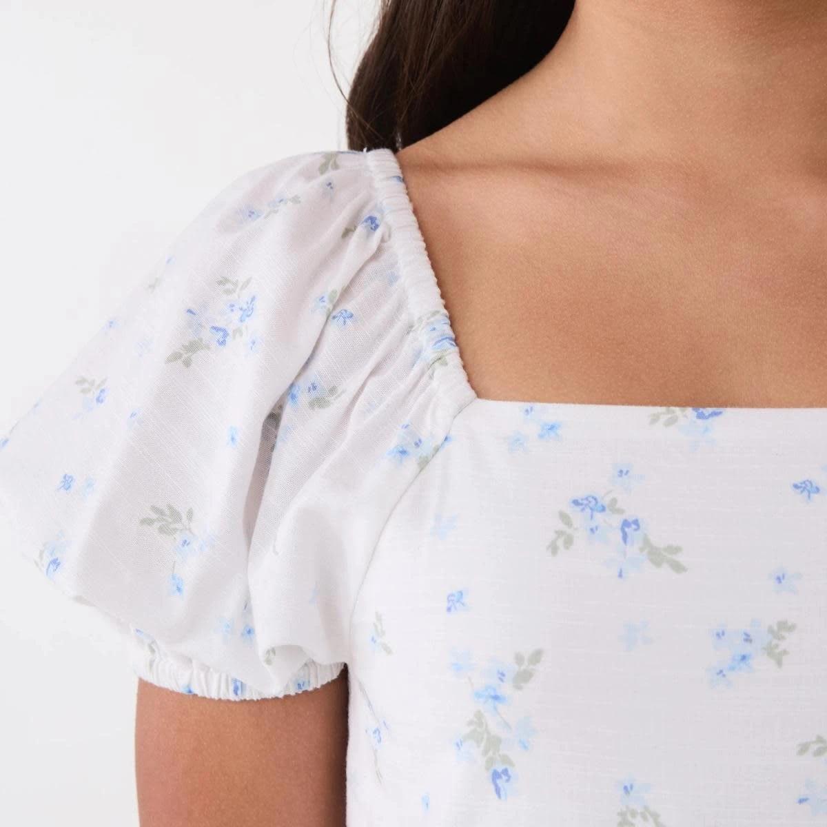 4 Puff Sleeve Dress BLUE FLORET WHITE, 4 of 5