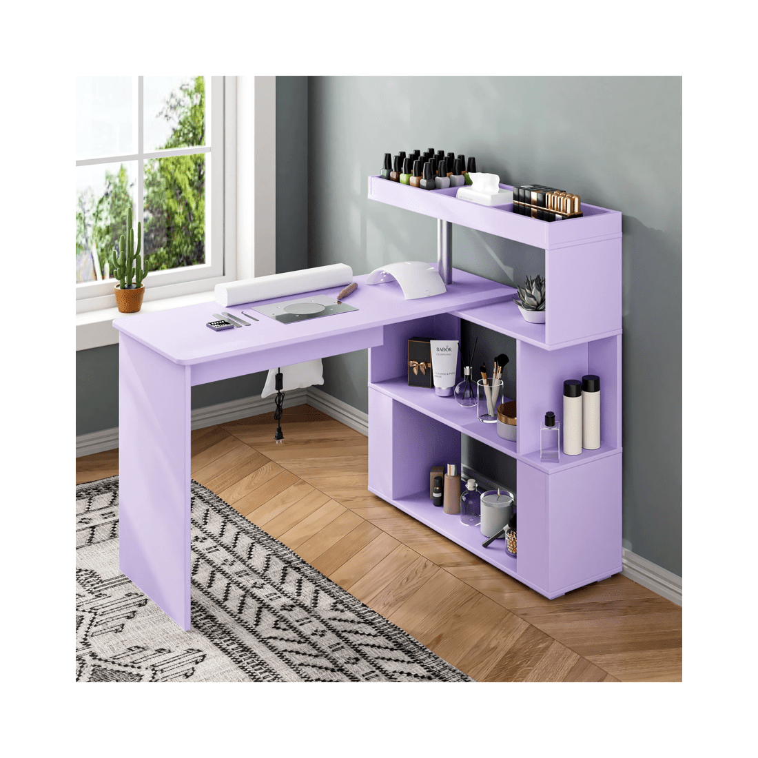 2 Advwin Manicure Table Dressing Nail Tech Desk with Dust Collector - Purple, 2 of 8