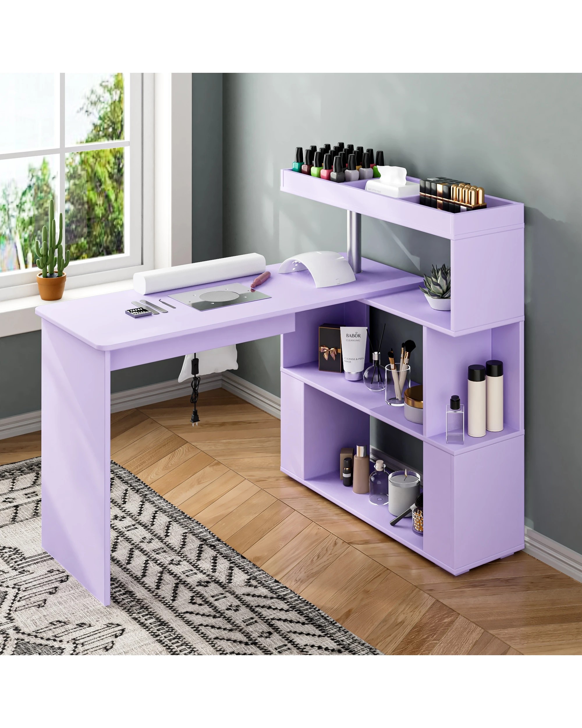 2 Advwin Manicure Table Dressing Nail Tech Desk with Dust Collector - Purple, 2 of 8