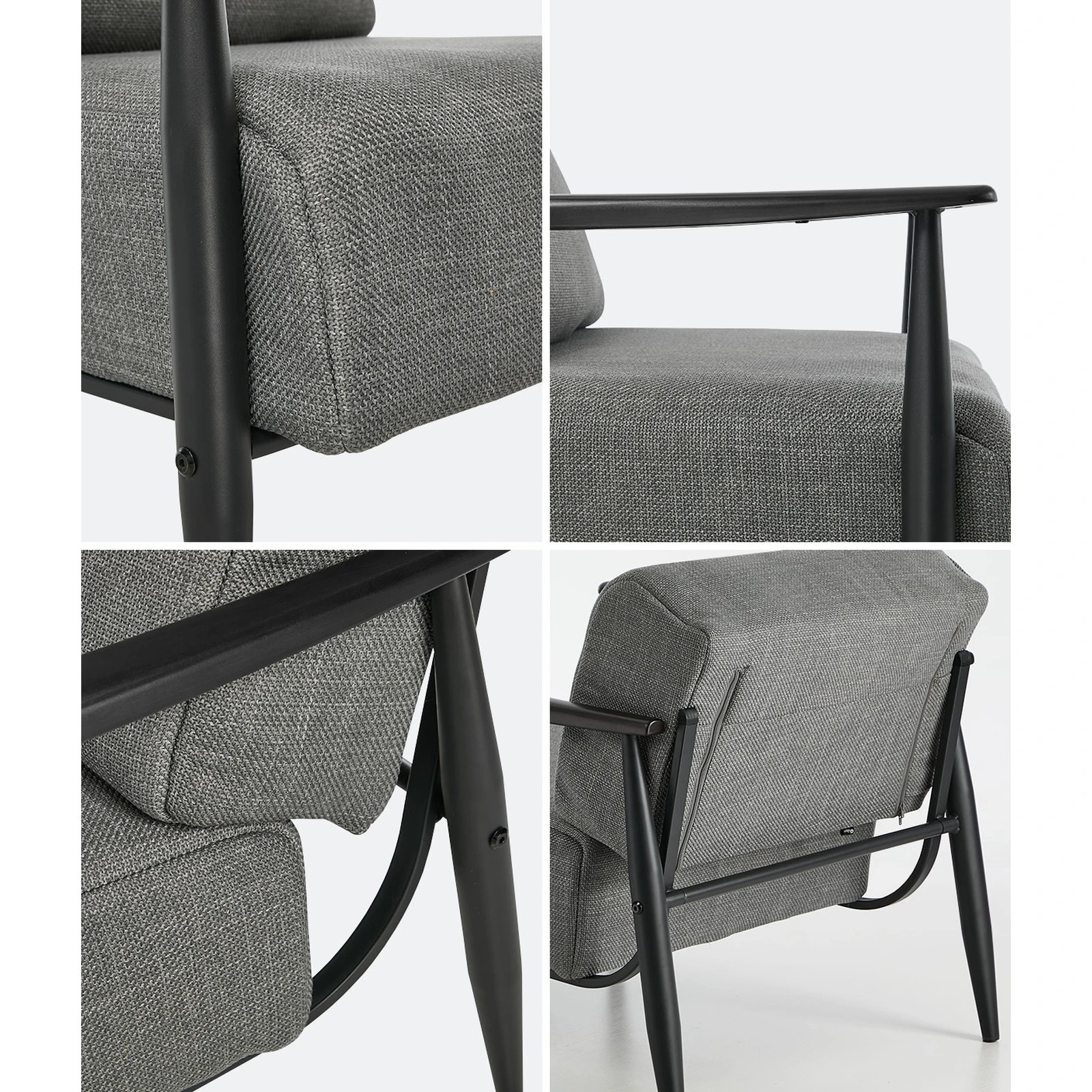 5 Oikiture Wooden Armchair Lounge Sofa Chair Fabric Accent Armchairs - Grey, 5 of 10