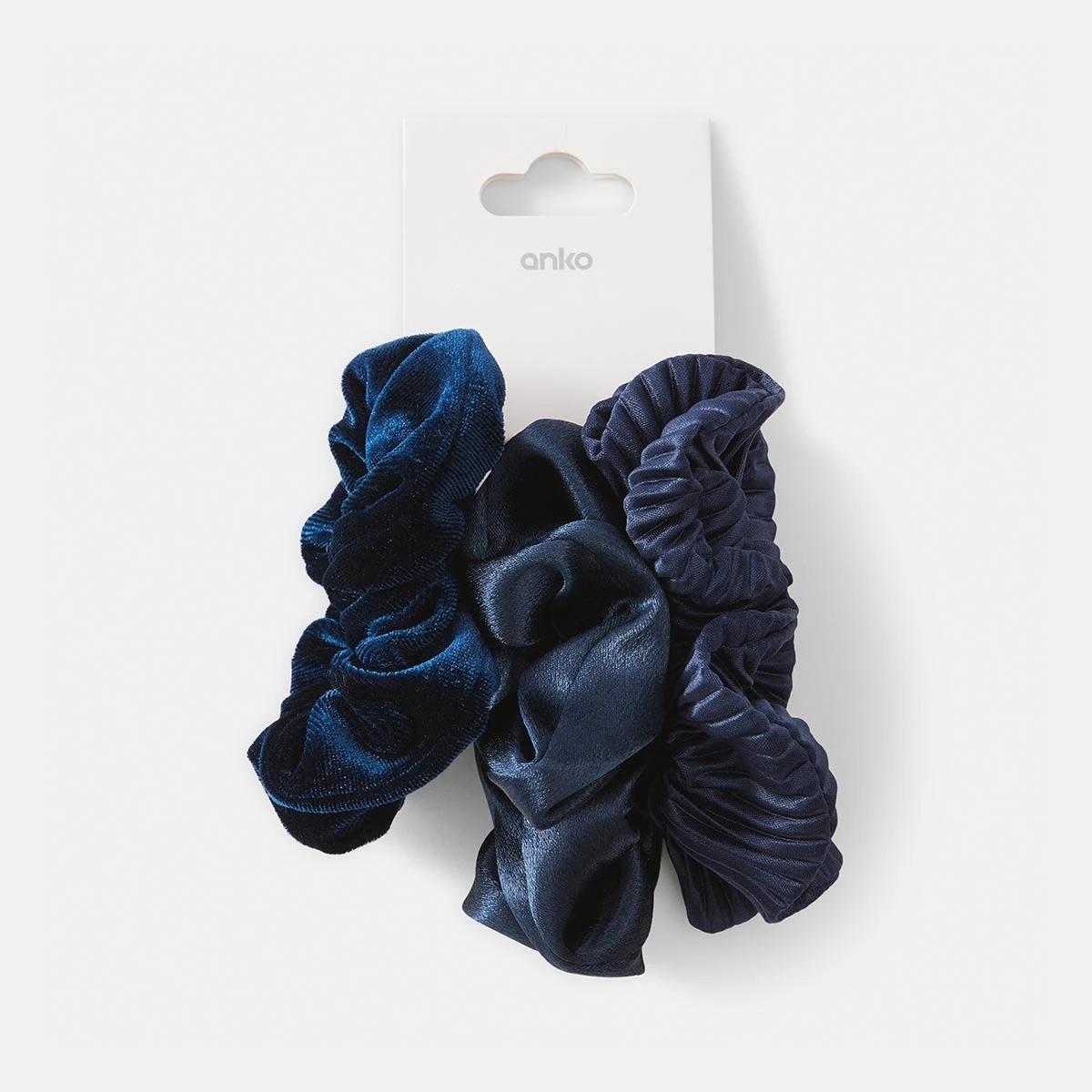 5 3 Pack Textured Hair Scrunchies - Navy Navy, 5 of 5