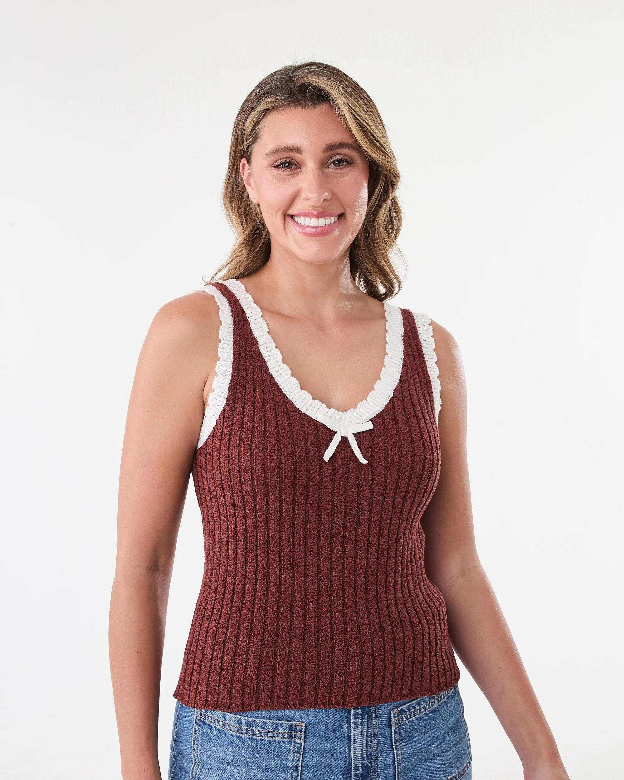 1 Bow Trim Knit Tank SOFT HENNA, 1 of 6