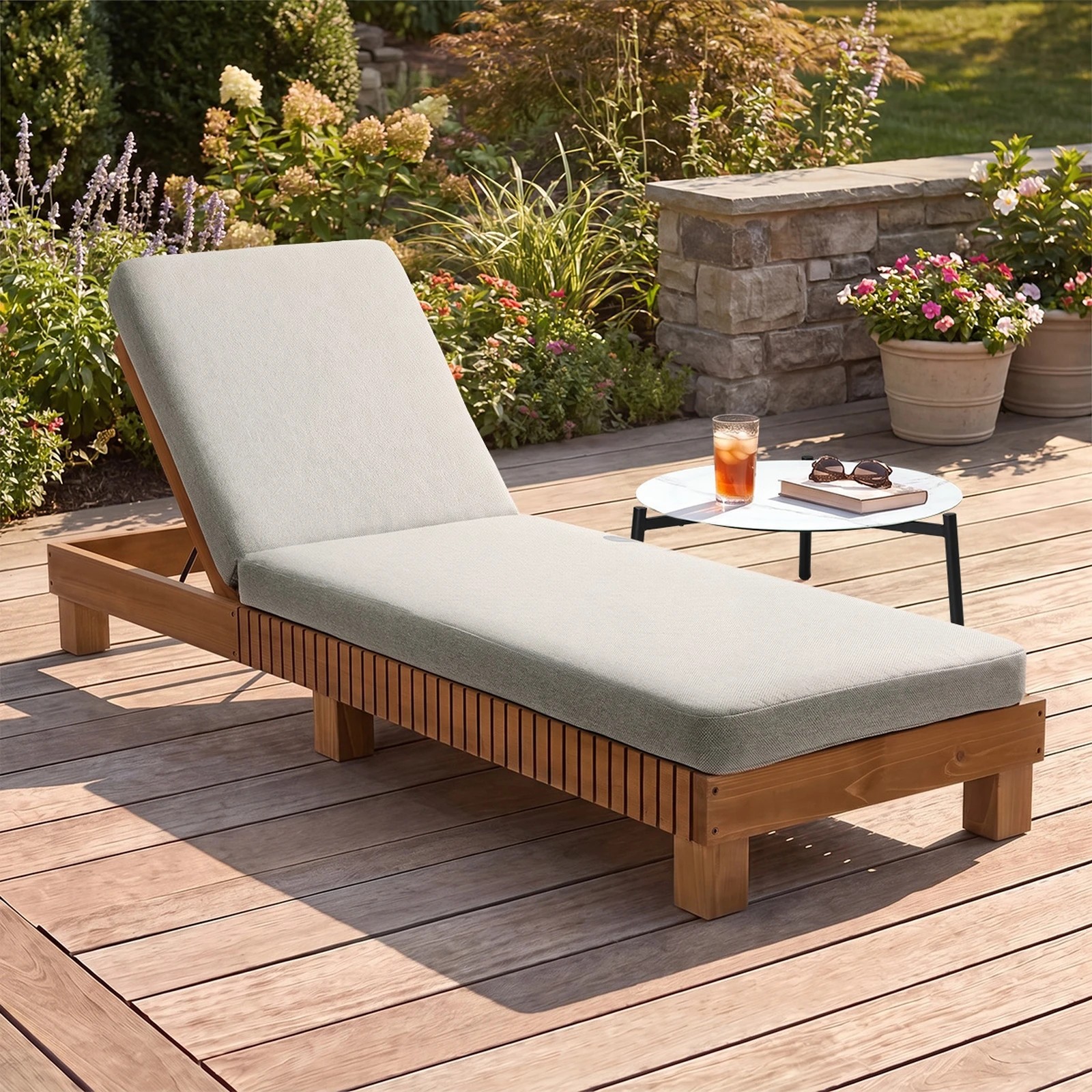 Livsip Outdoor Sun Lounge Wooden Lounger Day Bed Recliner Patio ...