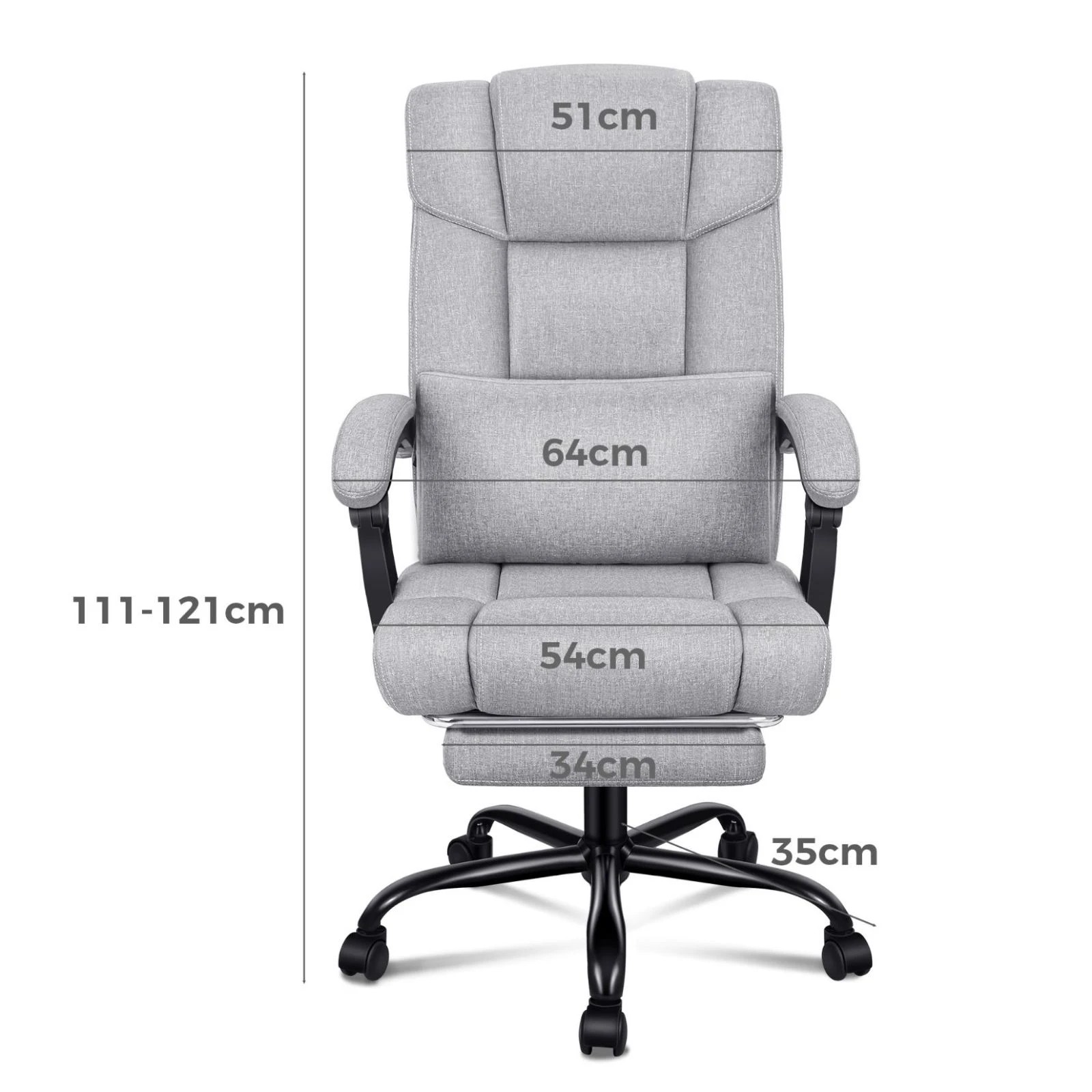 6 Alfordson Office Chair Executive Computer Gaming Fabric Seat Recliner - Grey, 6 of 10