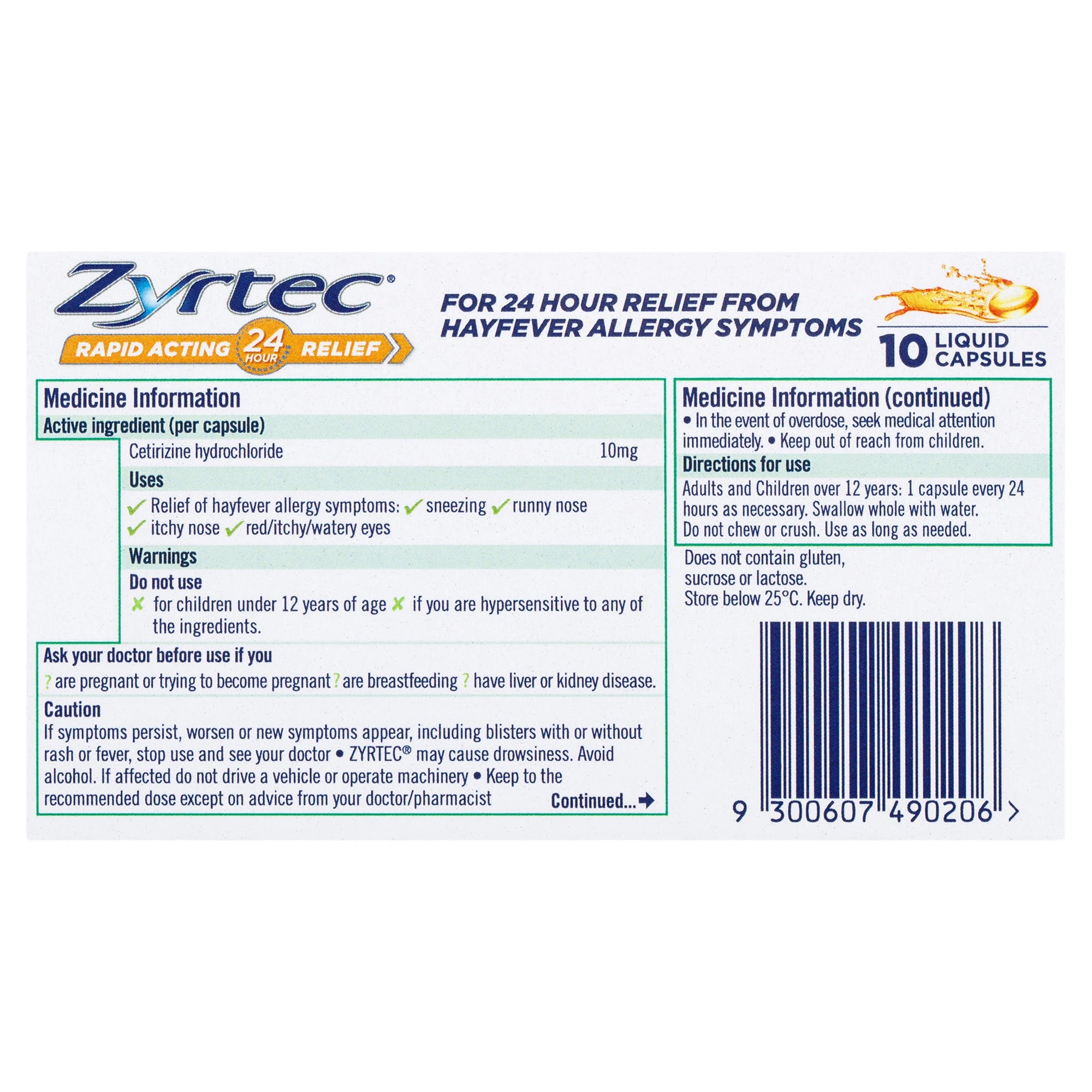 3 10 Pack Zyrtec Rapid Acting Hayfever Allergy Relief Antihistamine Liquid Capsules, 3 of 10