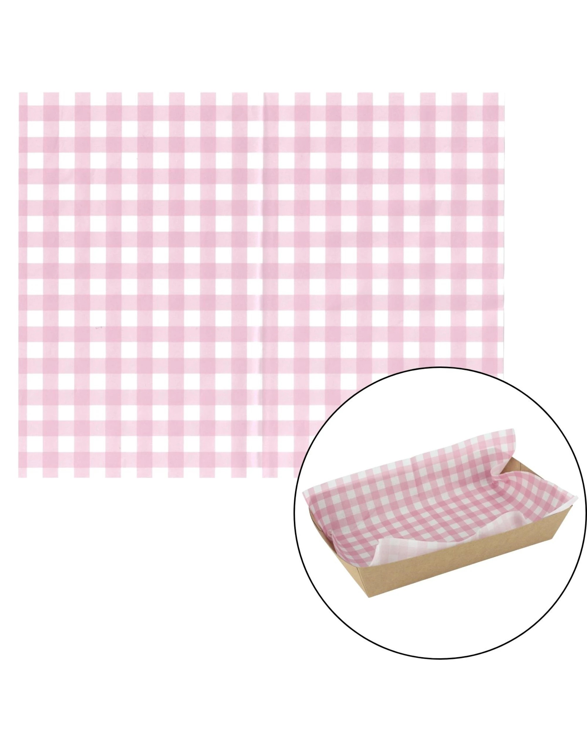 1 Artwrap Pink Gingham Grease Proof Paper Plate Tray Liners 8 SheetsPink - Pink, 1 of 5
