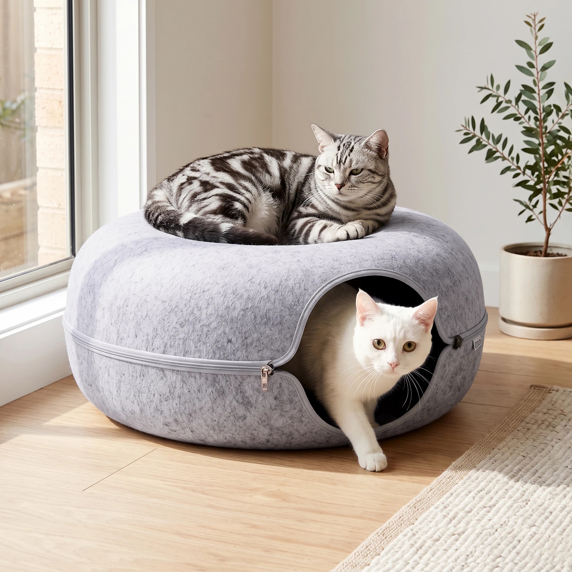 8 i.Pet Cat Bed with Cat Tunnel 60x28CM Donut Bed Felt Cave Hideaway Detachable - Grey, 8 of 8