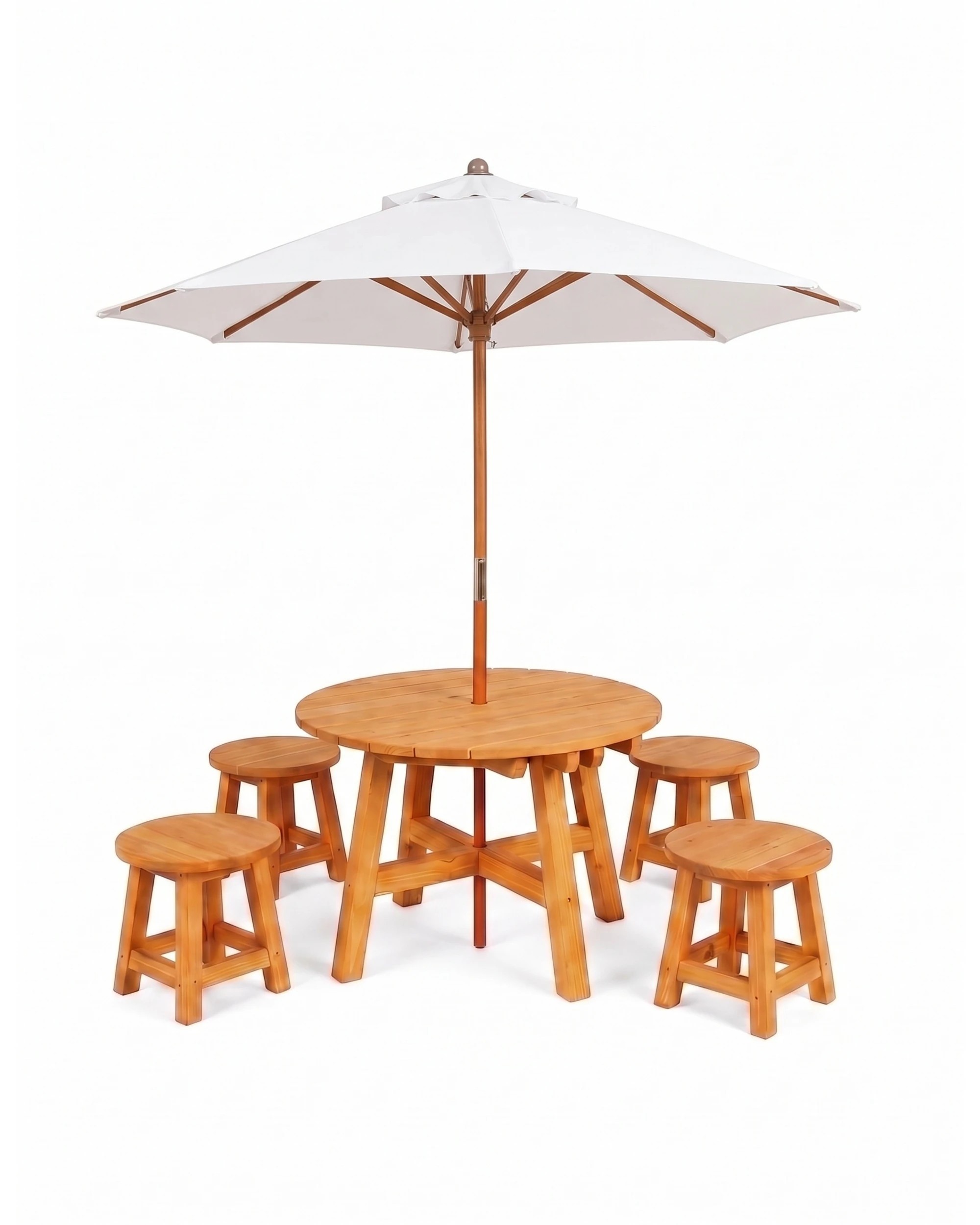 1 Hide & Seek Kids Round Picnic Table with Umbrella & Stools - White, 1 of 2