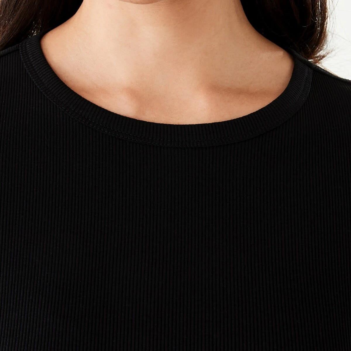6 Long Sleeve Rib Crew T-shirt Black, 6 of 6
