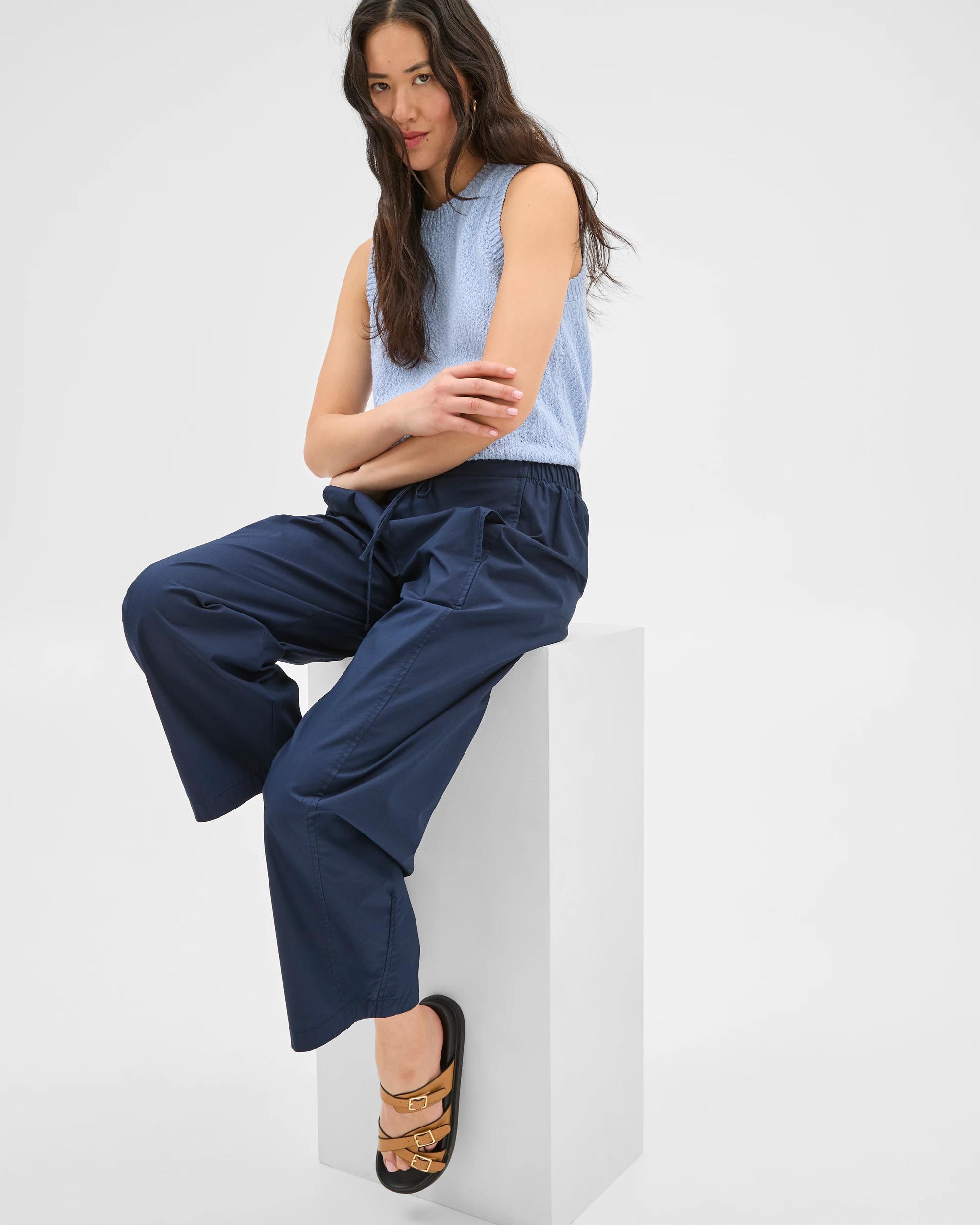 2 Target Australian Cotton Tie Waist Barrel Pants NAVY BLUE, 2 of 8