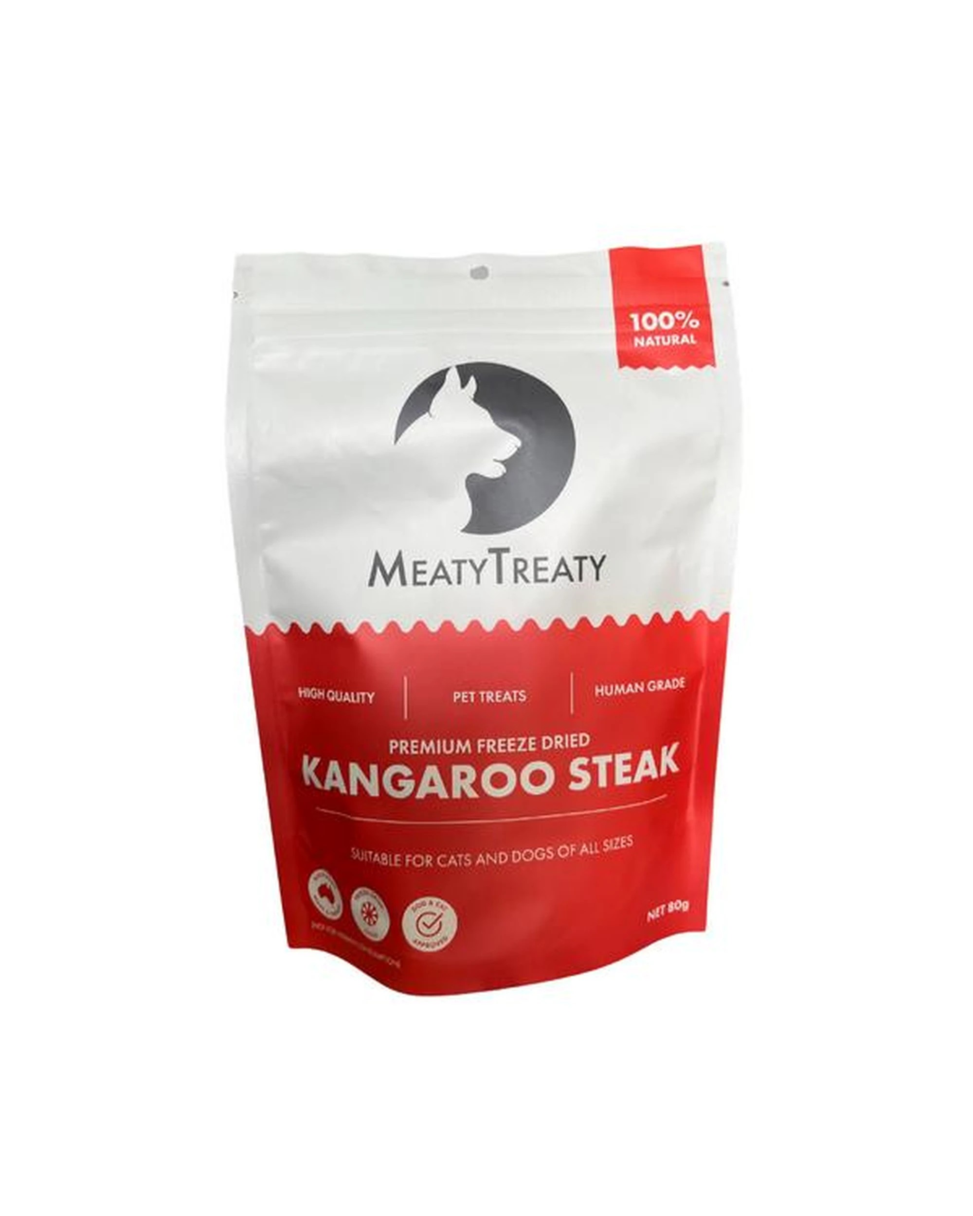 1 Meaty Treaty Premium Freeze Dried Cats & Dogs Treat Kangaroo Steak 80g, 1 of 2