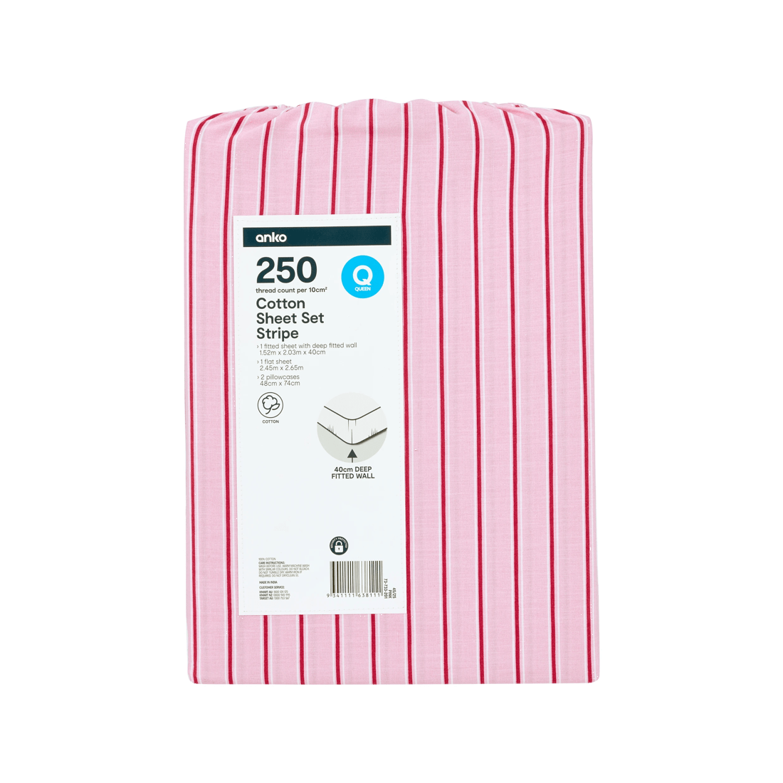 7 250 Thread Count Cotton Stripe Sheet Set - Queen Bed, Pink, 7 of 7