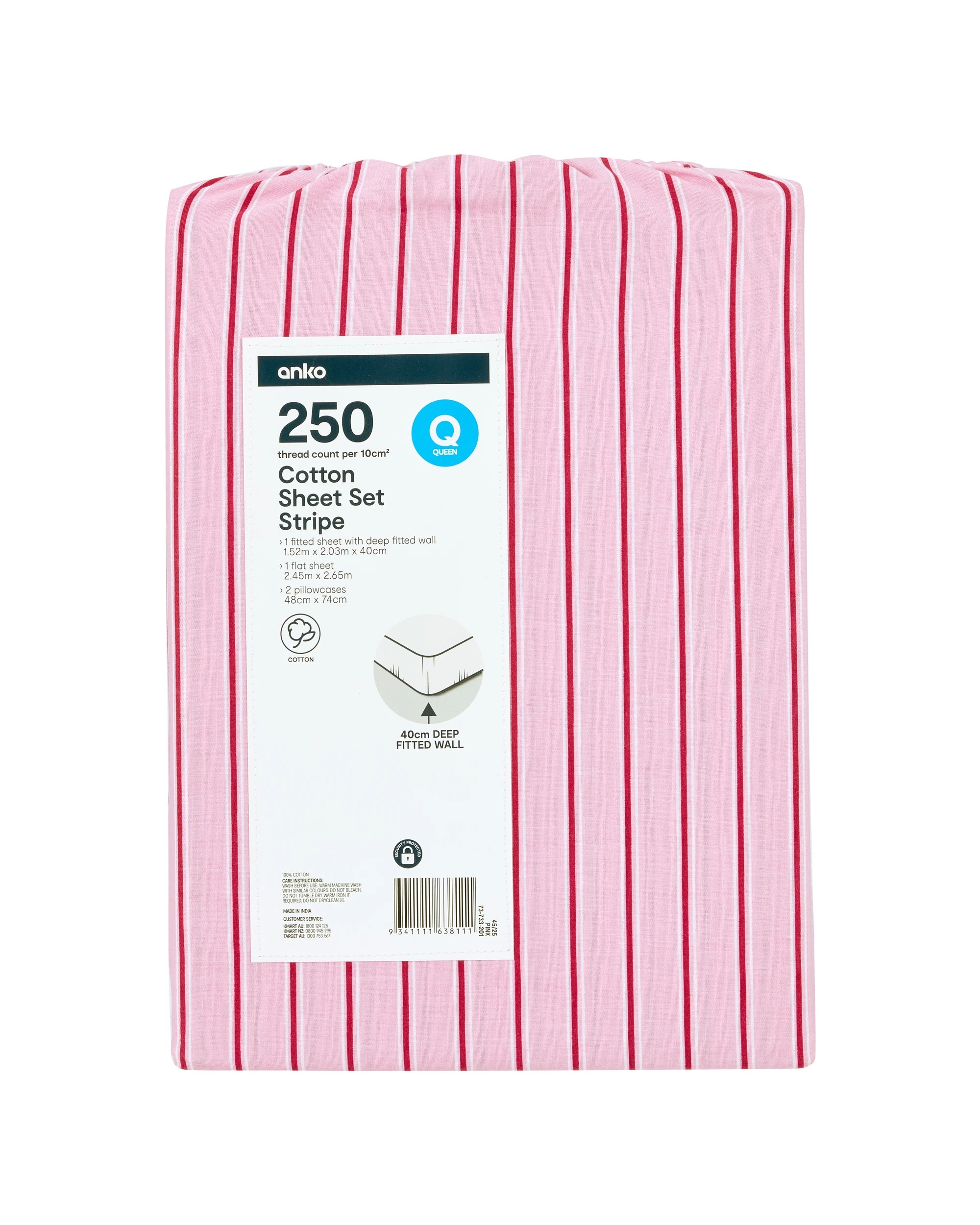 7 250 Thread Count Cotton Stripe Sheet Set - Queen Bed, Pink, 7 of 7