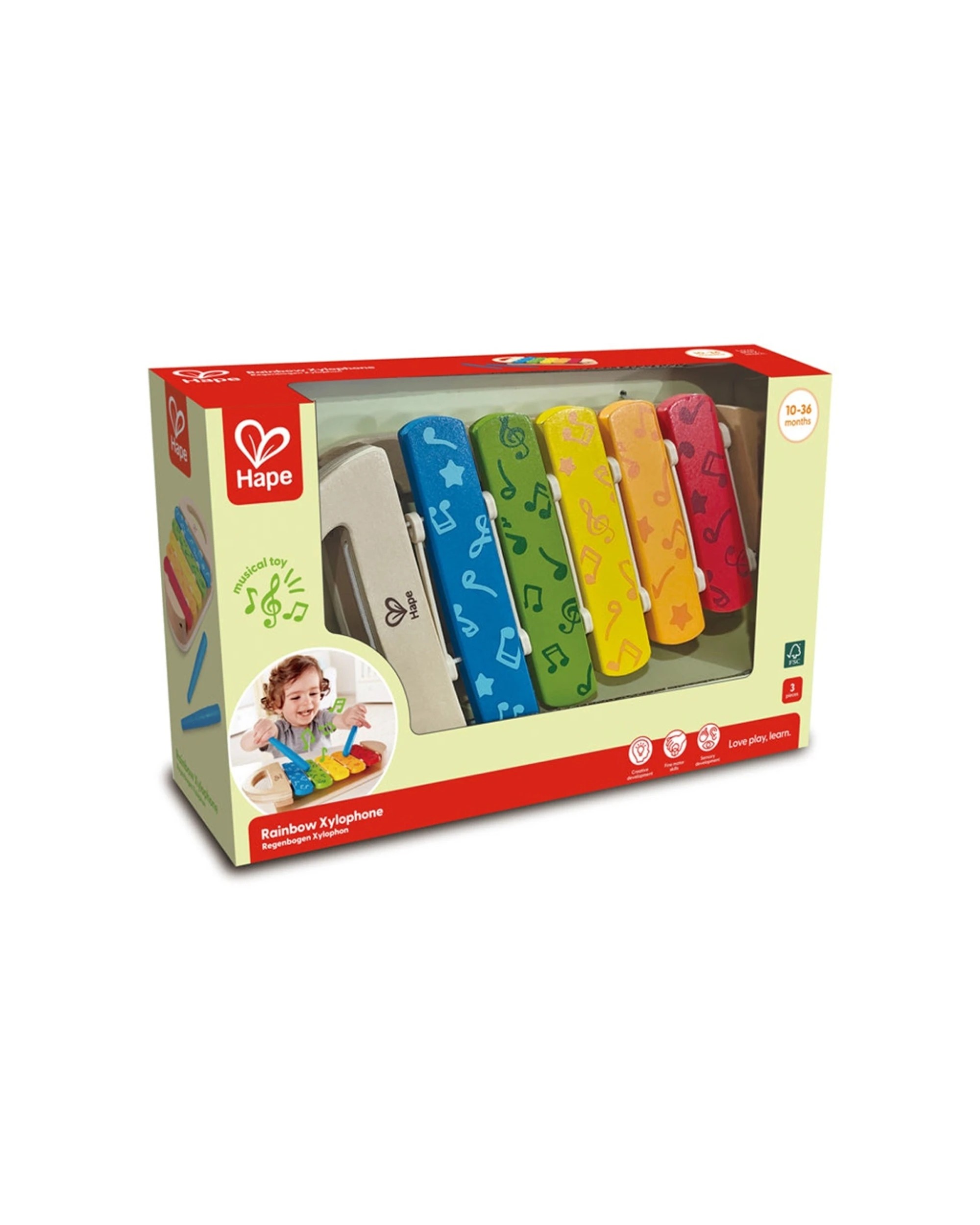 2 Hape Rainbow Xylophone Kids Musical Toy Durable Child-Safe Materials 27cm - Multi, 2 of 3