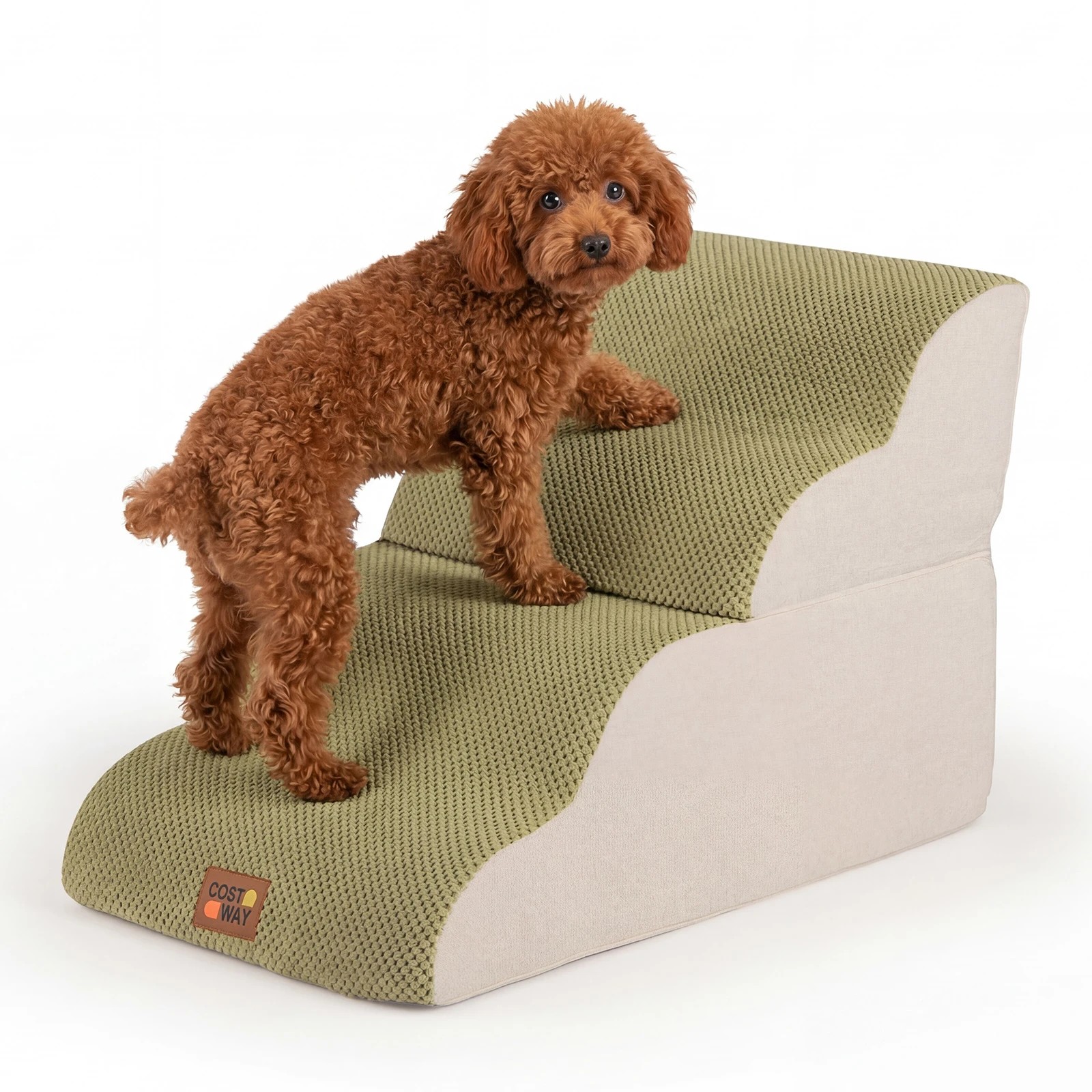 6 Costway 4-Tier Foam Pet Ramp 2-in-1 Dog Stair Ladder w/Hair Remover - Green, 6 of 7