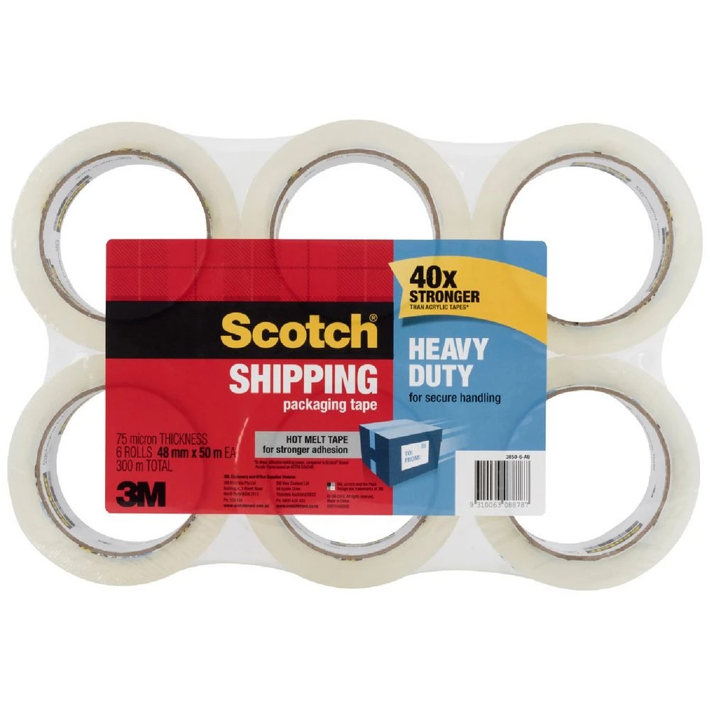 1 Scotch Heavy Duty Shipping Tape 48mm x 50m Clear 6 Pack, 1 of 3