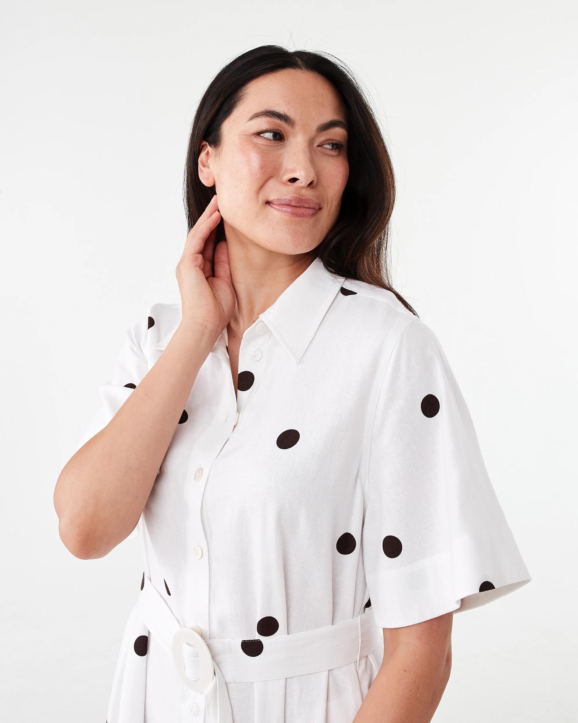 4 Short Sleeve Belted Midi Shirt Dress Choc Spot, 4 of 8