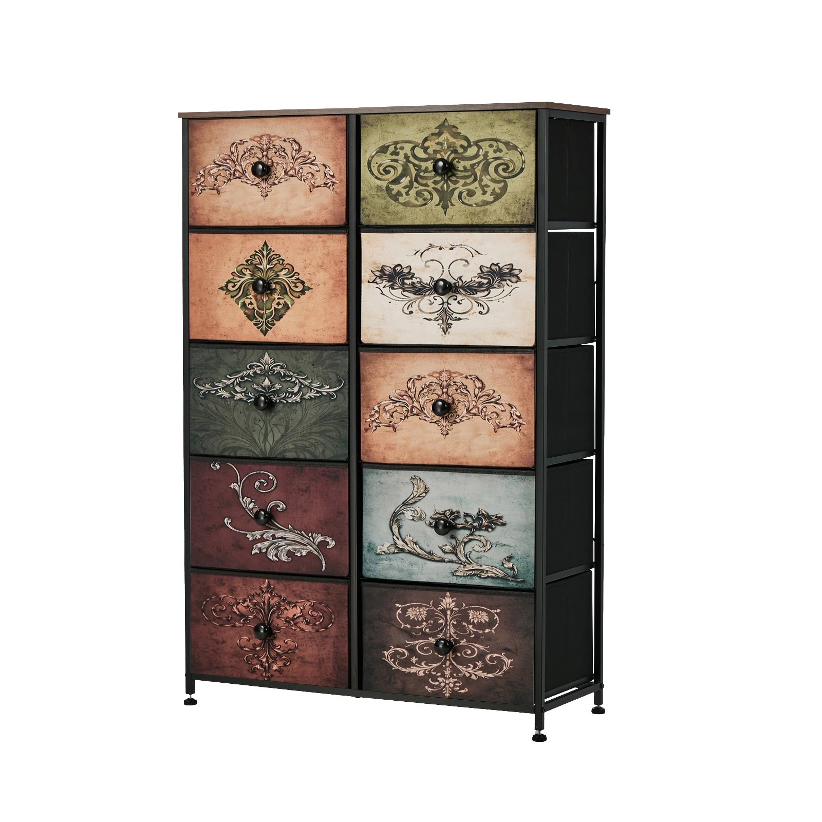 1 Oikiture 10 Chest Of Drawers Retro Tallboy Printed Foldable Fabric Drawers - Multi, 1 of 6