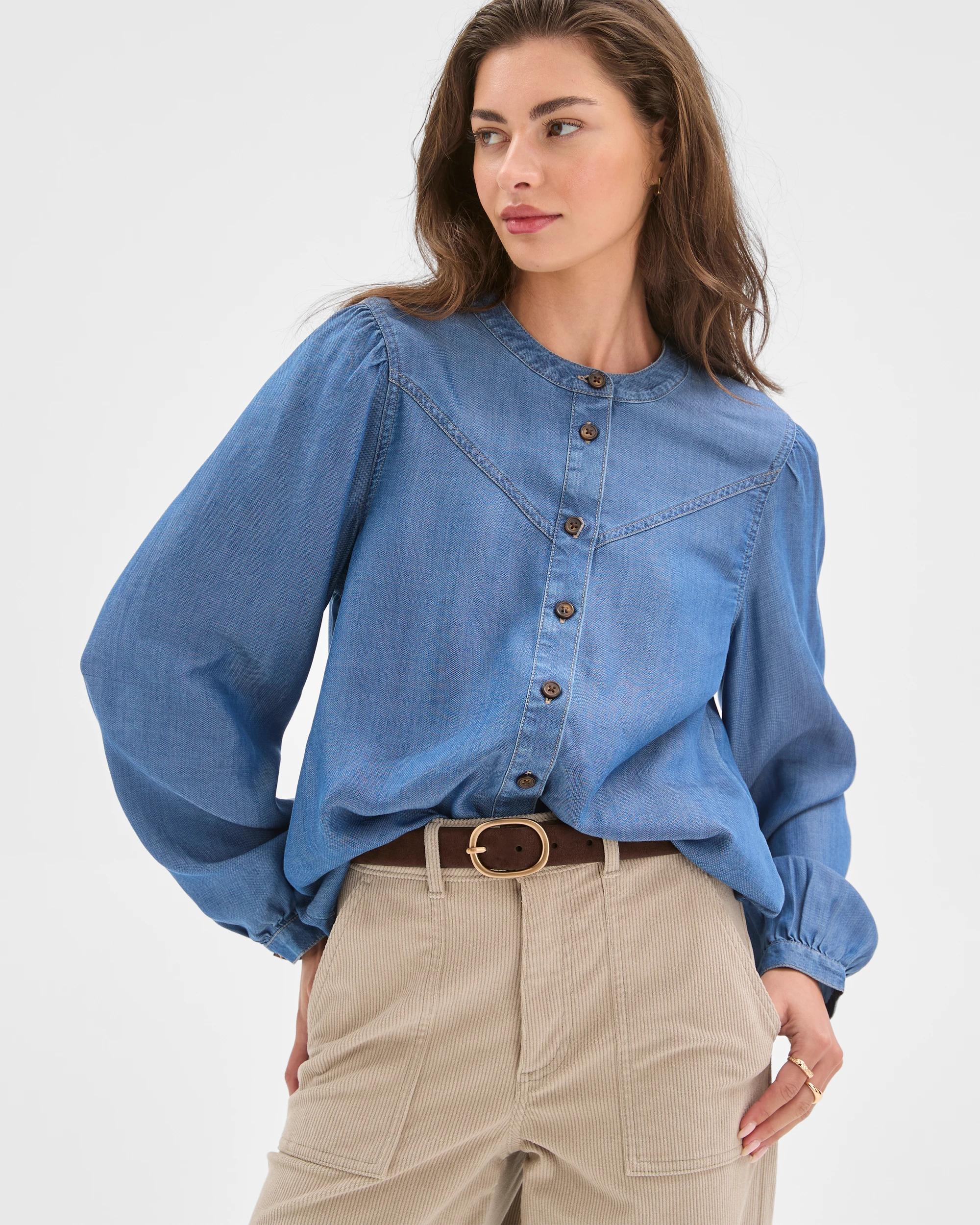 3 Target Petites Yoke Detail Chambray Shirt VINTAGE WASH, 3 of 7