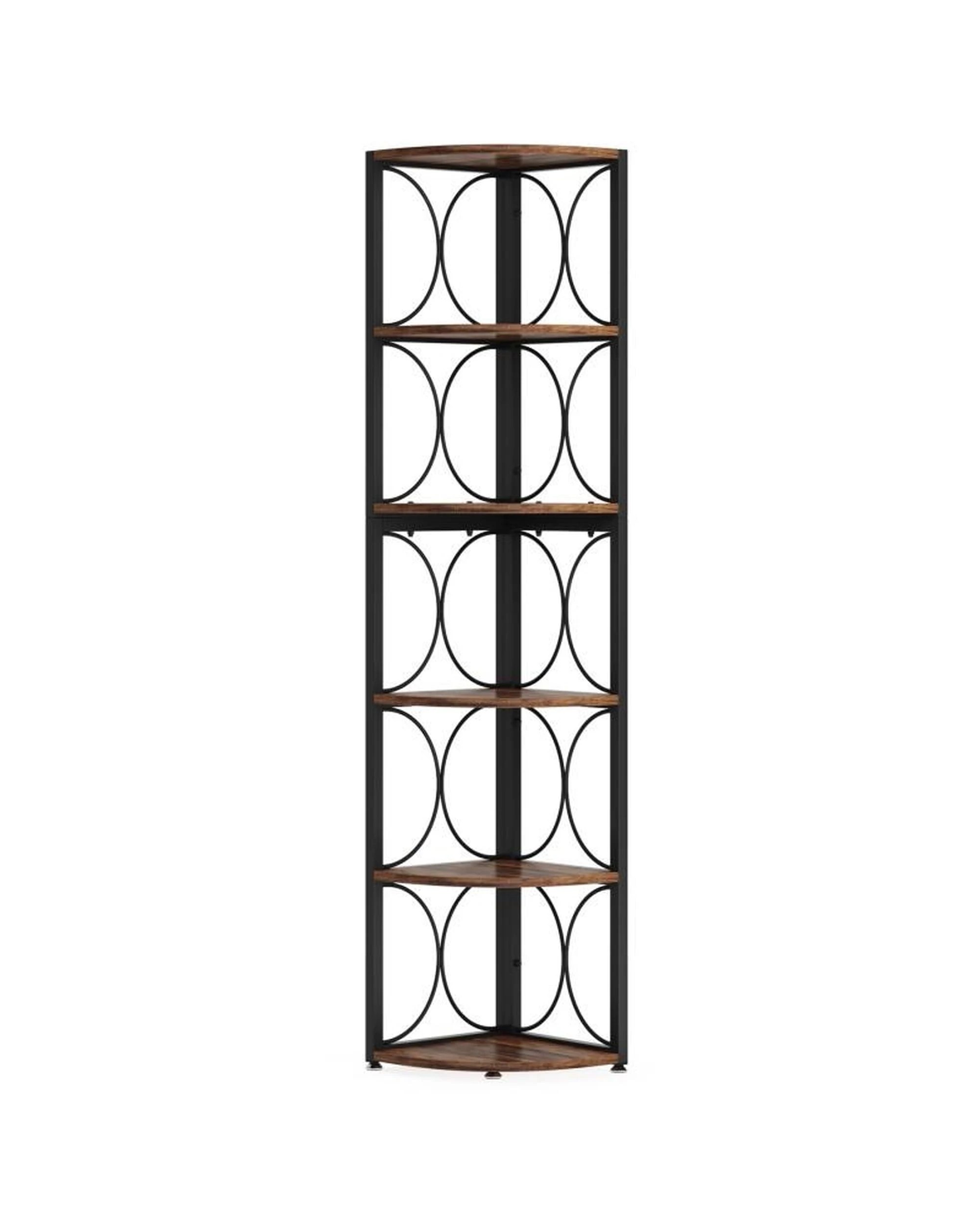1 OAKORY 6-Tier Corner Shelf Freestanding Storage Rack with Rustic Finish and Metal Frame, 1 of 7