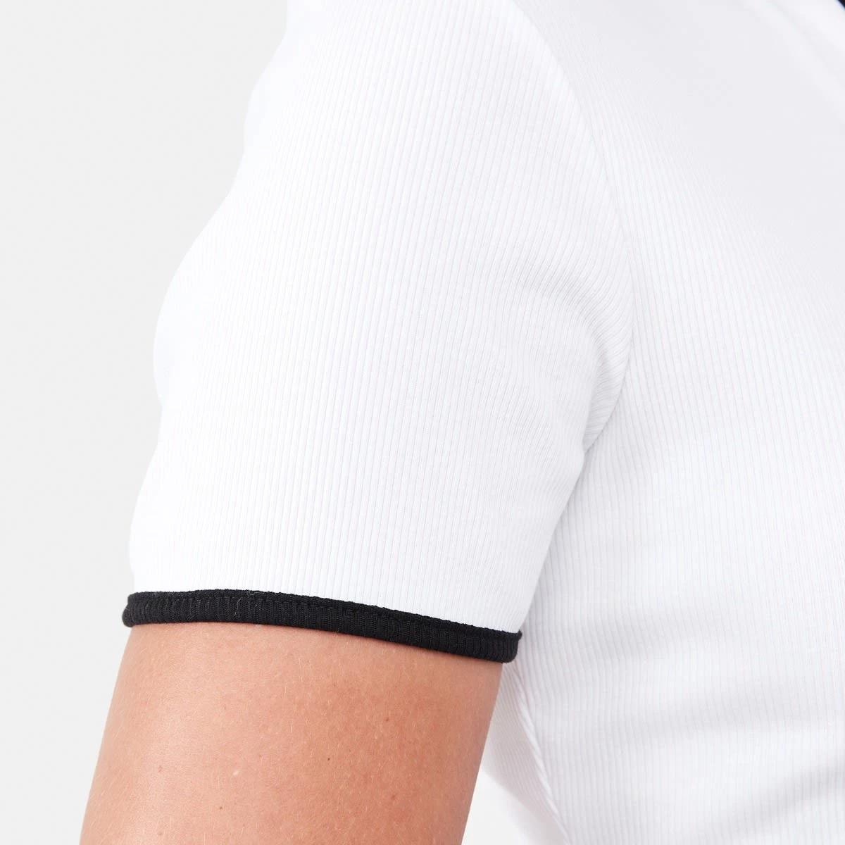 6 Short Sleeve Rib Contrast Polo Top Wht Blk, 6 of 6