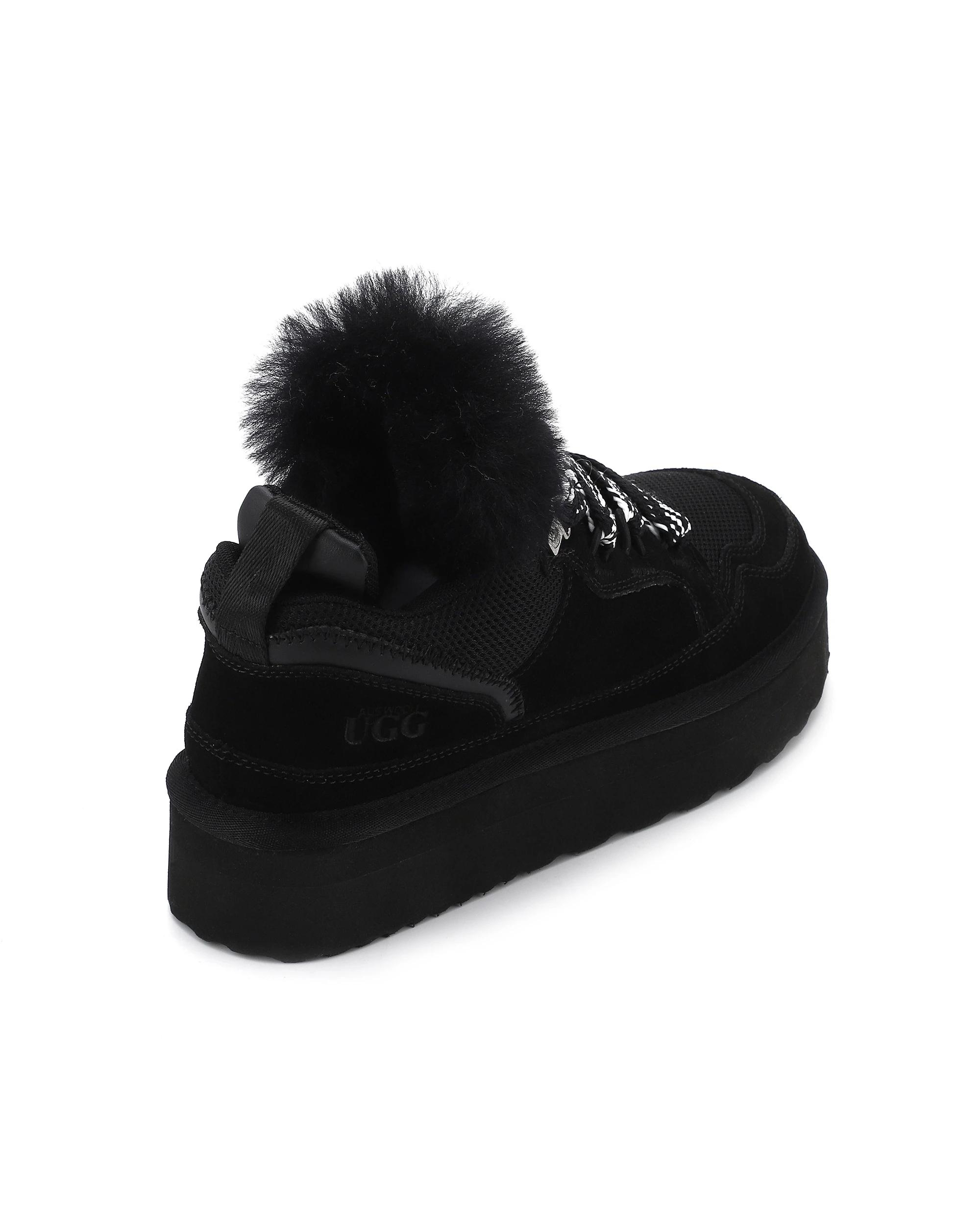 5 AUS WOOLI Urban Chic Sheepskin Wool Lace-Up UGG Sneakers BLACK, 5 of 6