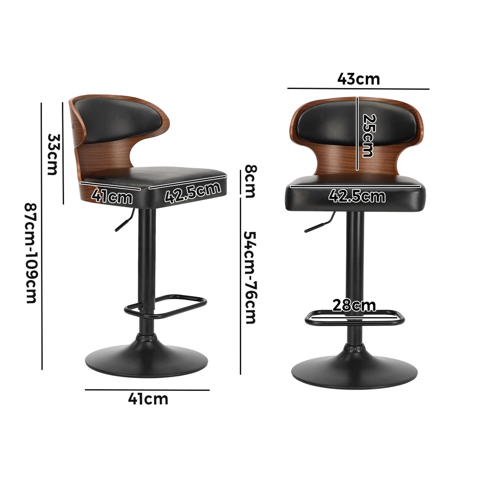 2 Oikiture 4x Bar Stools Kitchen Gas Lift Swivel Chairs Stool Wooden Barstool - Black, 2 of 9