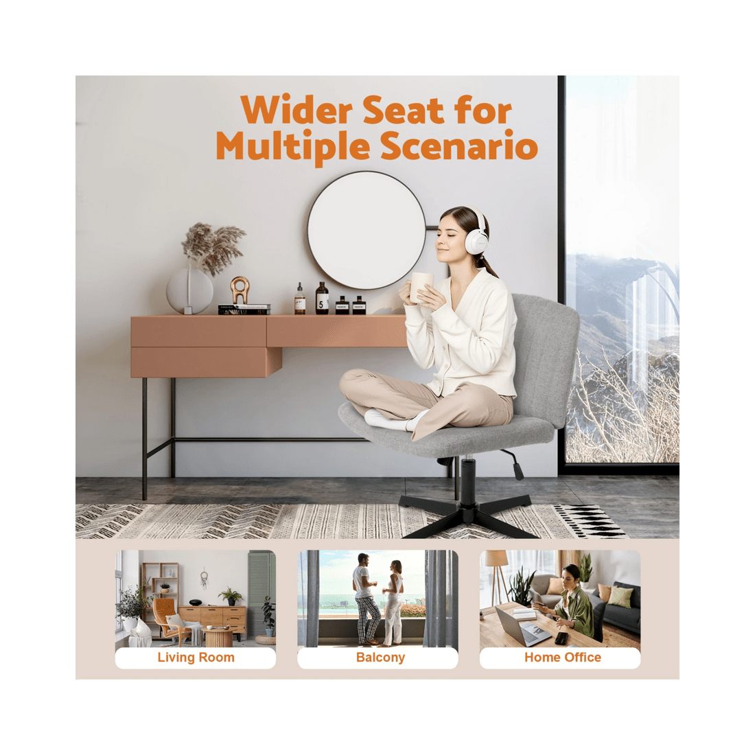 9 Advwin Armless Office Chair Swivel Vanity Chair No Wheel Grey, 9 of 9