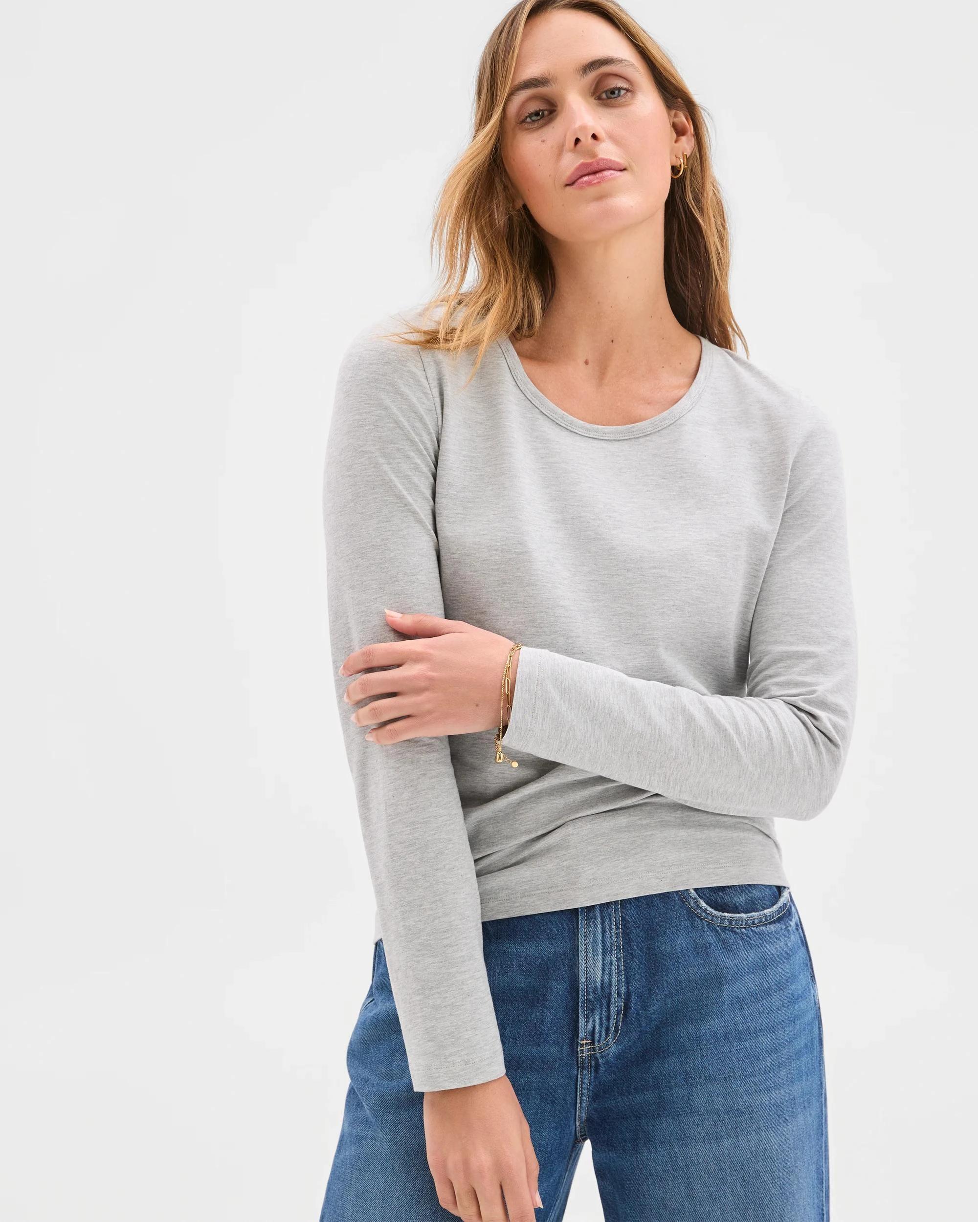 2 Target Australian Cotton Long Sleeve Stretch Crew T-Shirt GREY MARLE, 2 of 5