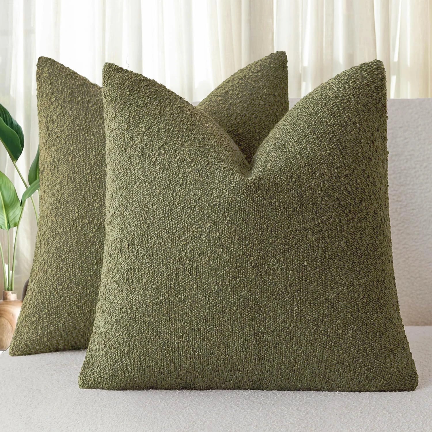 1 Gioia Casa 2-Pack Bouclé Cushion Covers 45x45cm - Olive Green, 1 of 1