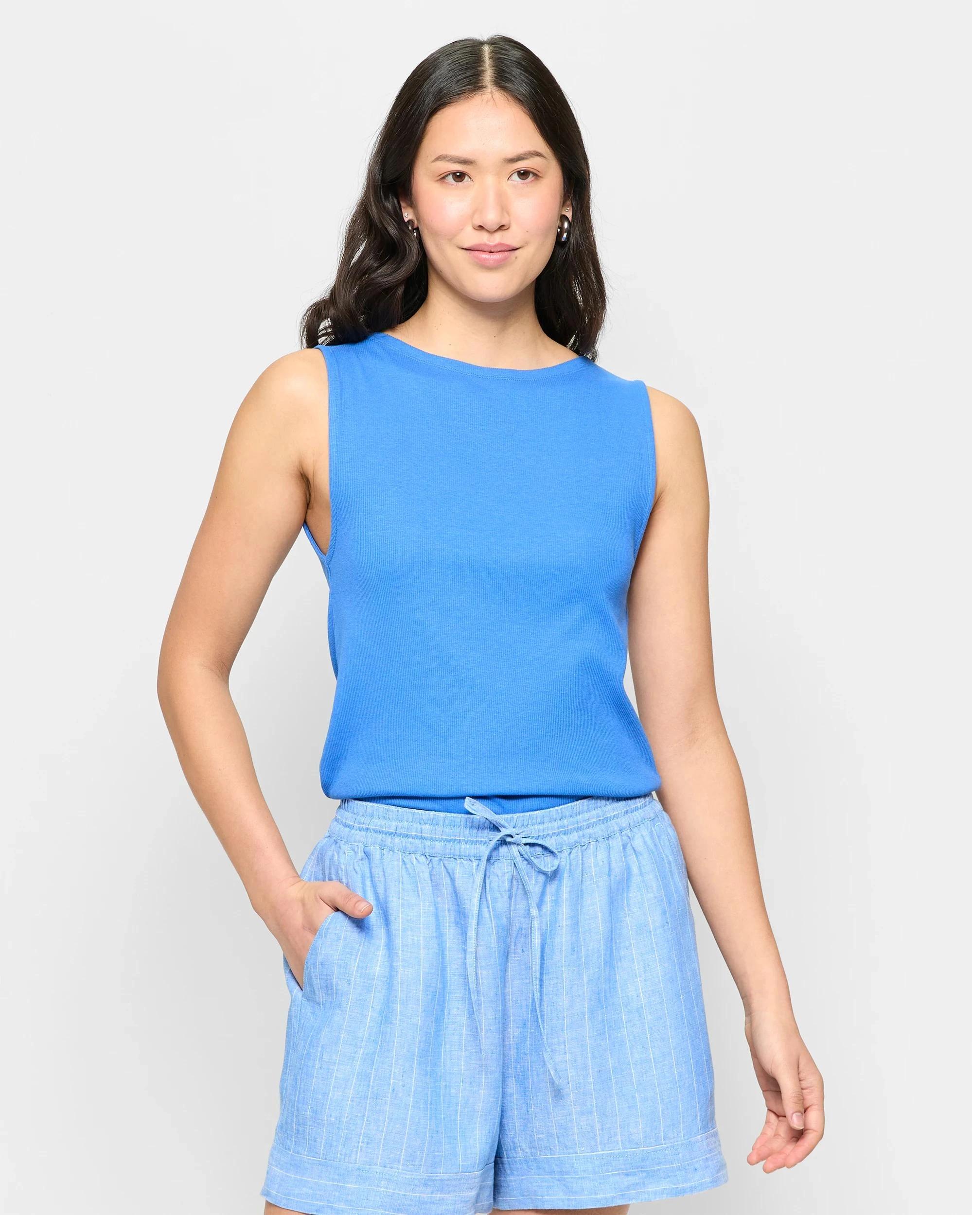 1 Target Soft Touch Boat Neck Rib Tank Top VIVID BLUE, 1 of 5