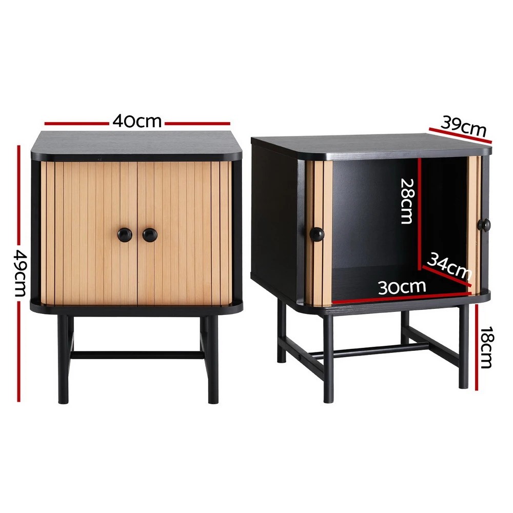 2 Artiss Bedside Table with Sliding Doors BORIS - Black, 2 of 6