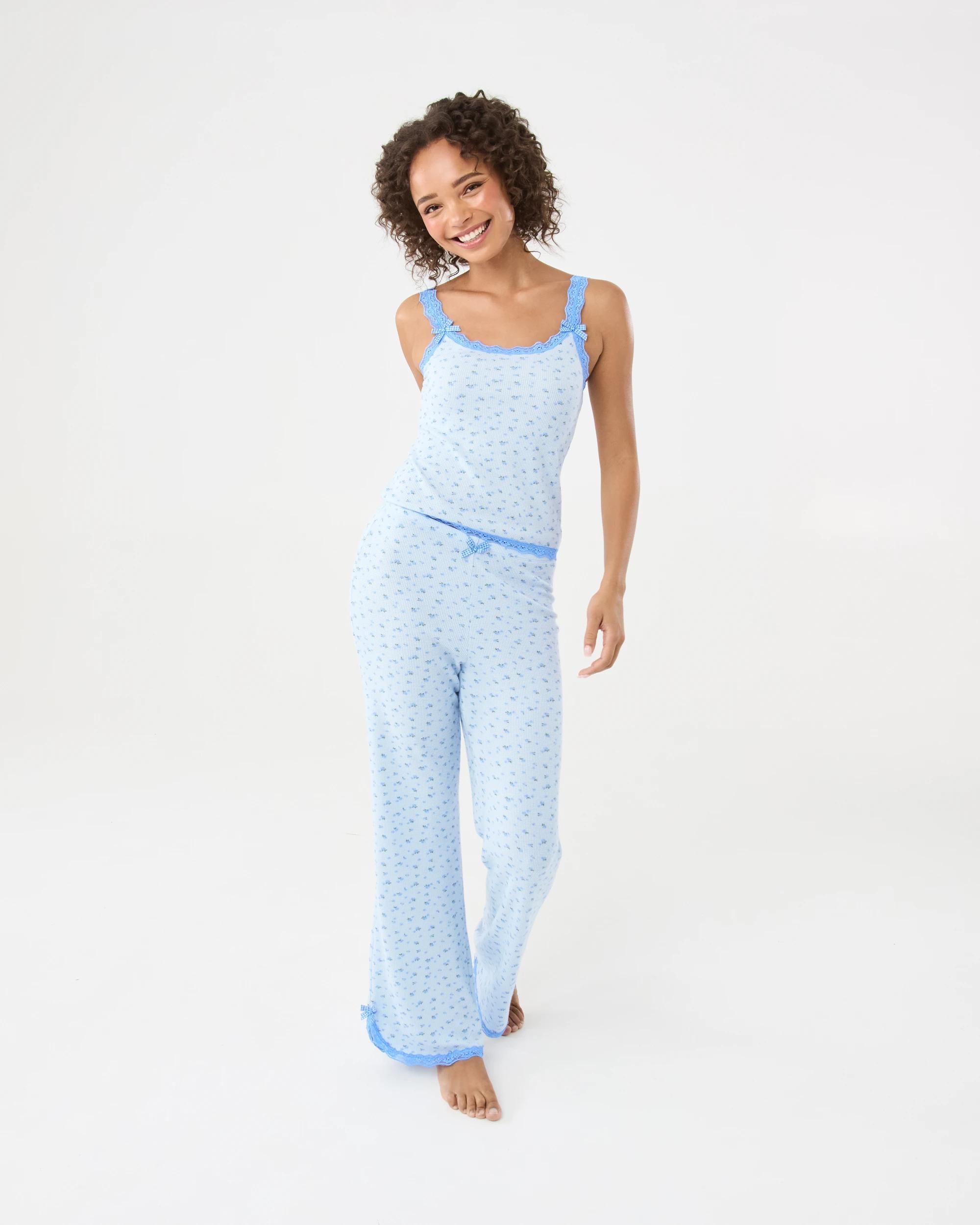 2 Lace Trim Waffle Pants Blue Rose, 2 of 9