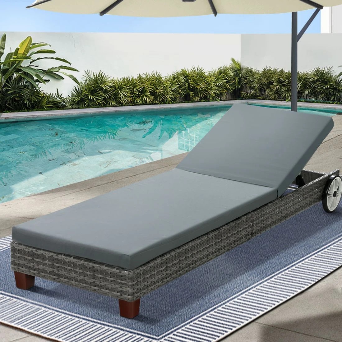 3 Gardeon Sun Lounge Wicker Lounger Outdoor Furniture Day Bed Wheels Patio - Grey, 3 of 6