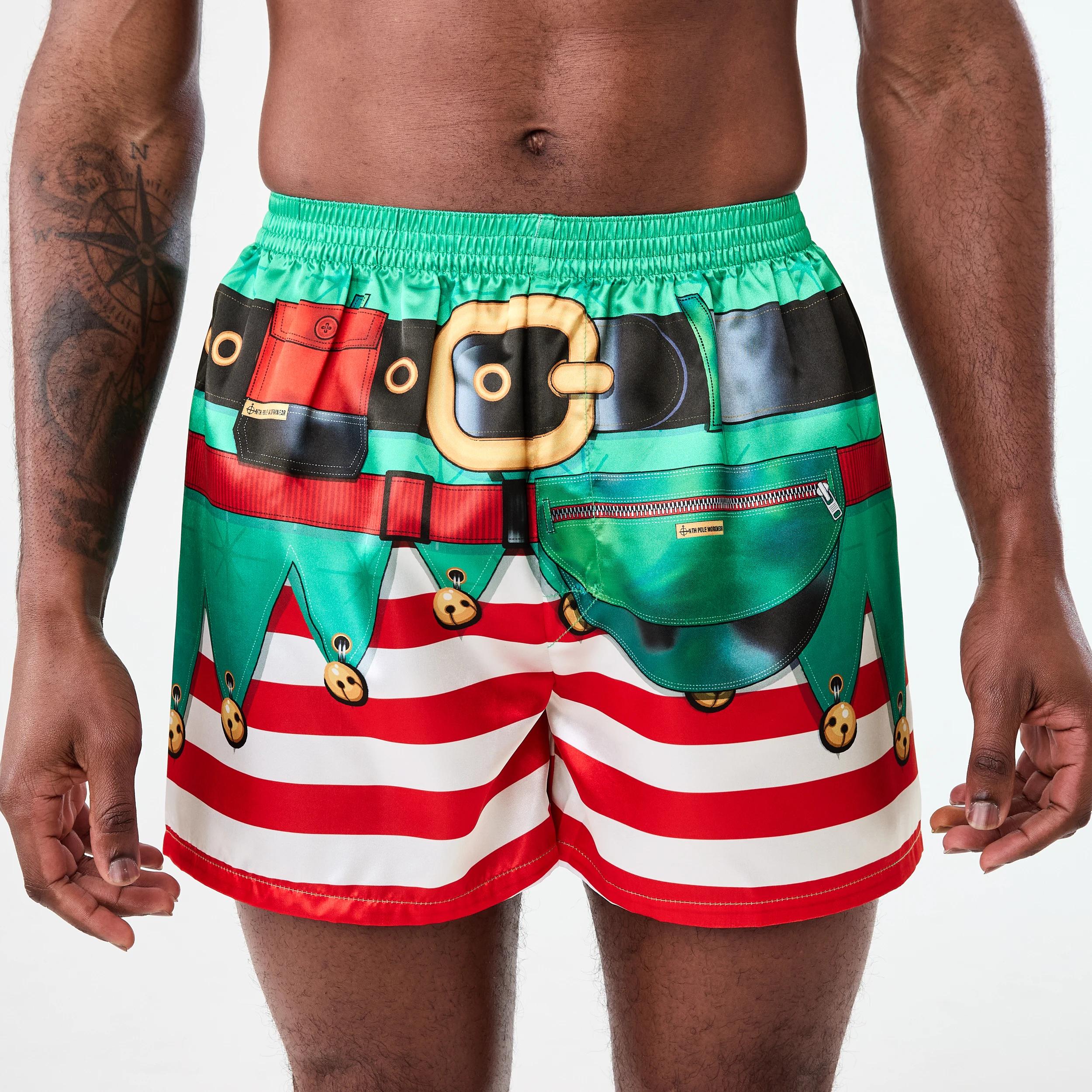 2 Printed Satin Boxers with Santa Hat Elf Suit26, 2 of 6