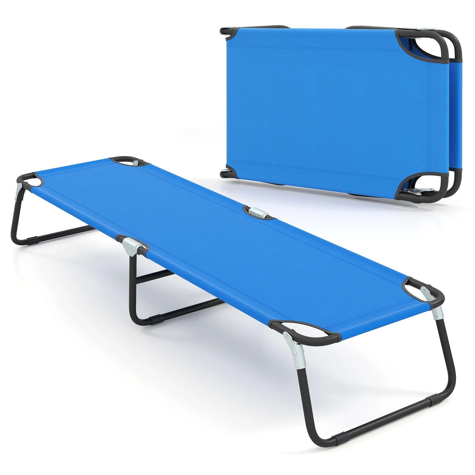 1 Costway 190cm Folding Camping Bed Lightweight Sleeping Cot Bed - Blue, 1 of 4