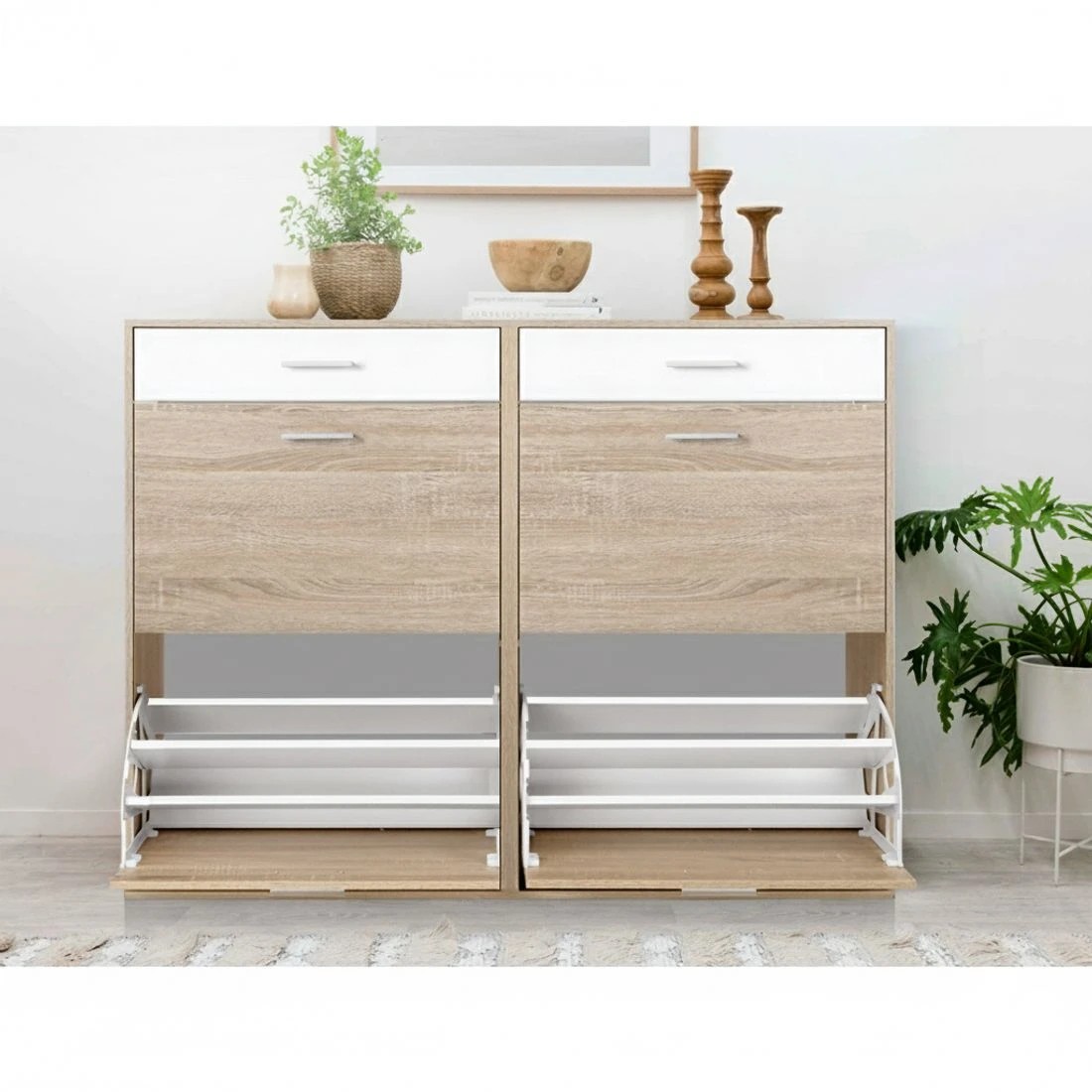 4 Artiss Shoe Rack Cabinet 36 Pairs Adjustable Shelves Pine - Natural, 4 of 7