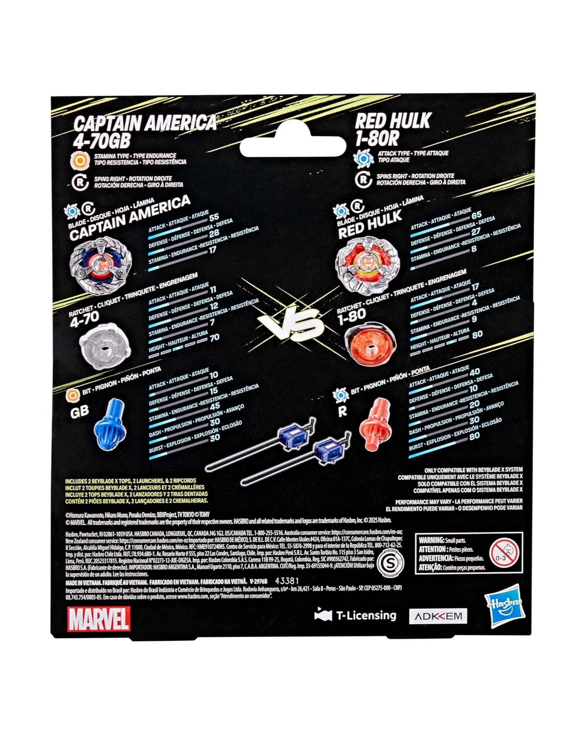 4 Beyblade X Marvel Captain America 4-70GB vs Red Hulk 1-80R Multipack Set, 4 of 4