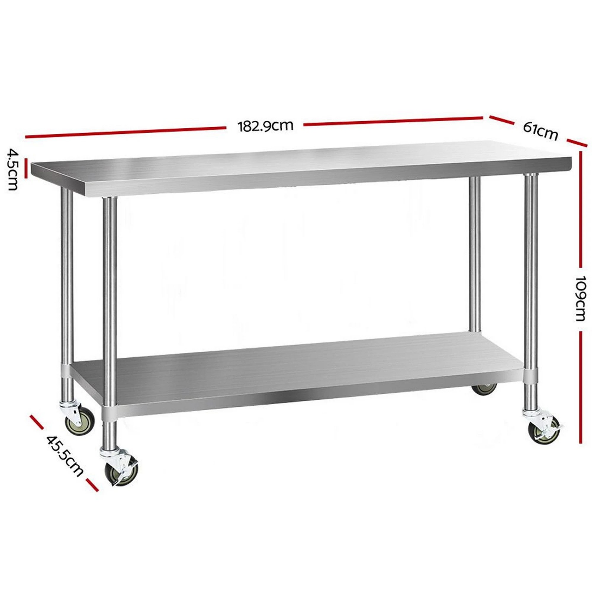 3 Cefito Stainless Steel Kitchen Bench with Wheels - Multi, 3 of 8
