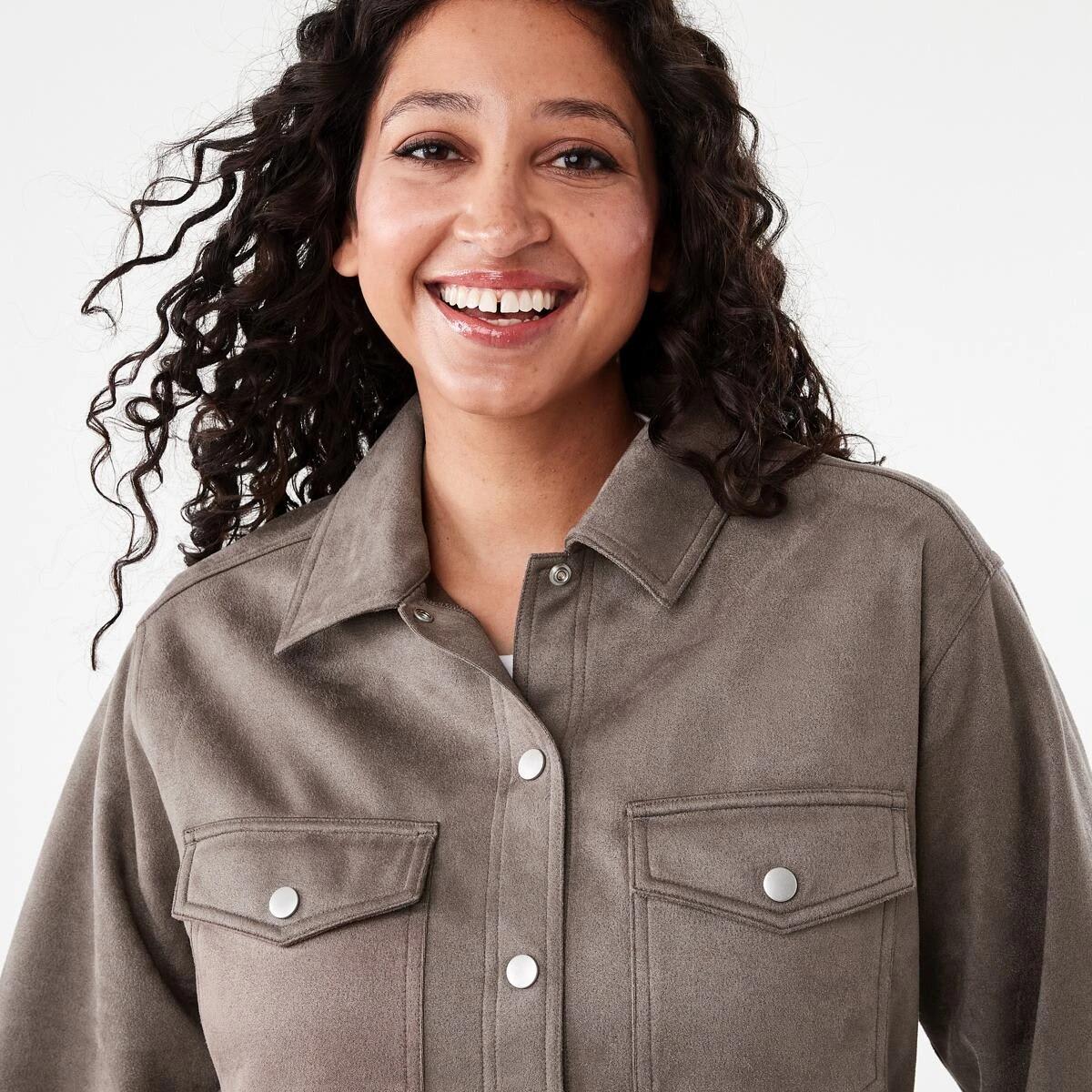 5 Long Sleeve Suedette Shirt Taupe Brn, 5 of 8